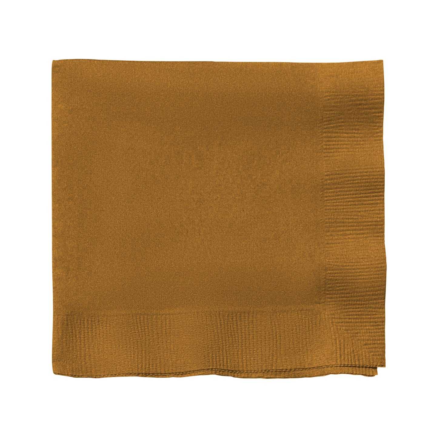 Glittering gold paper cocktail napkins, 10" x 10", soft, absorbent, and stylish, ideal for serving drinks and appetizers.