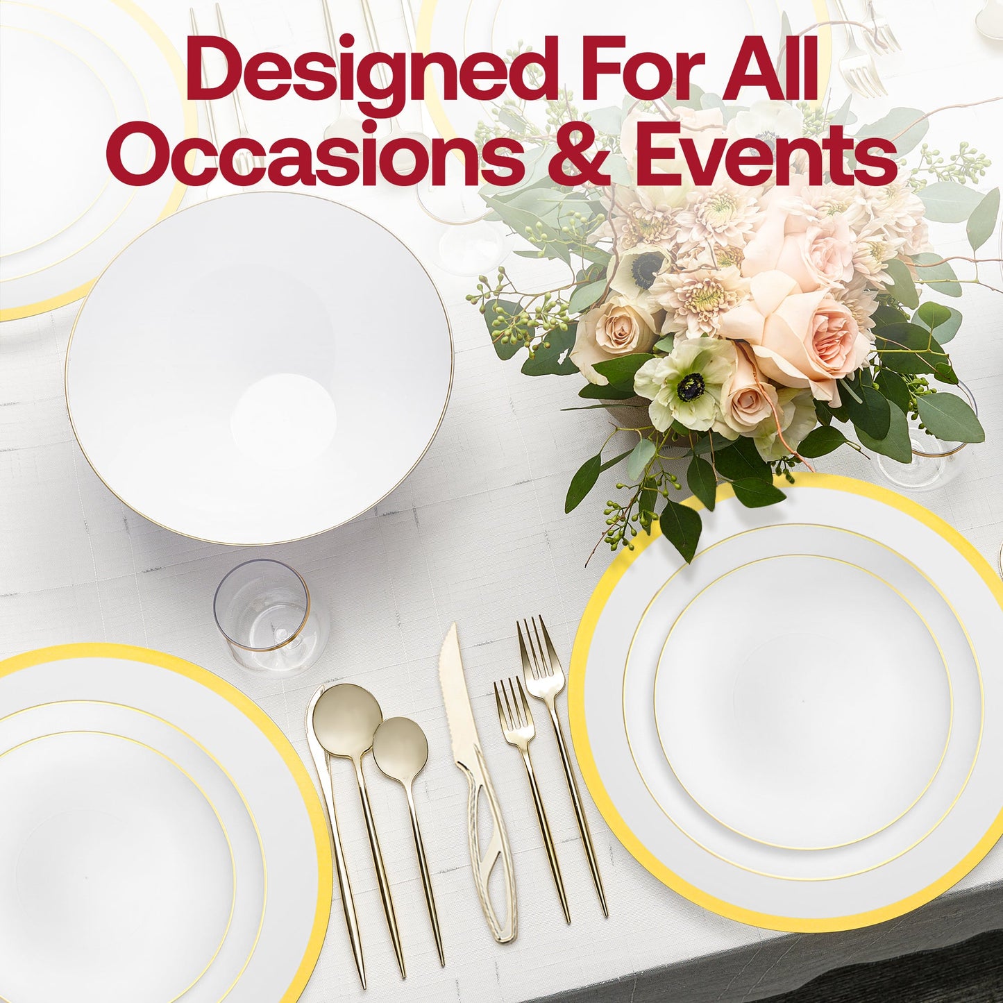 Gold-accented Moonlight Round Wedding Set displayed in an elegant dinner setup, perfect for receptions and celebrations