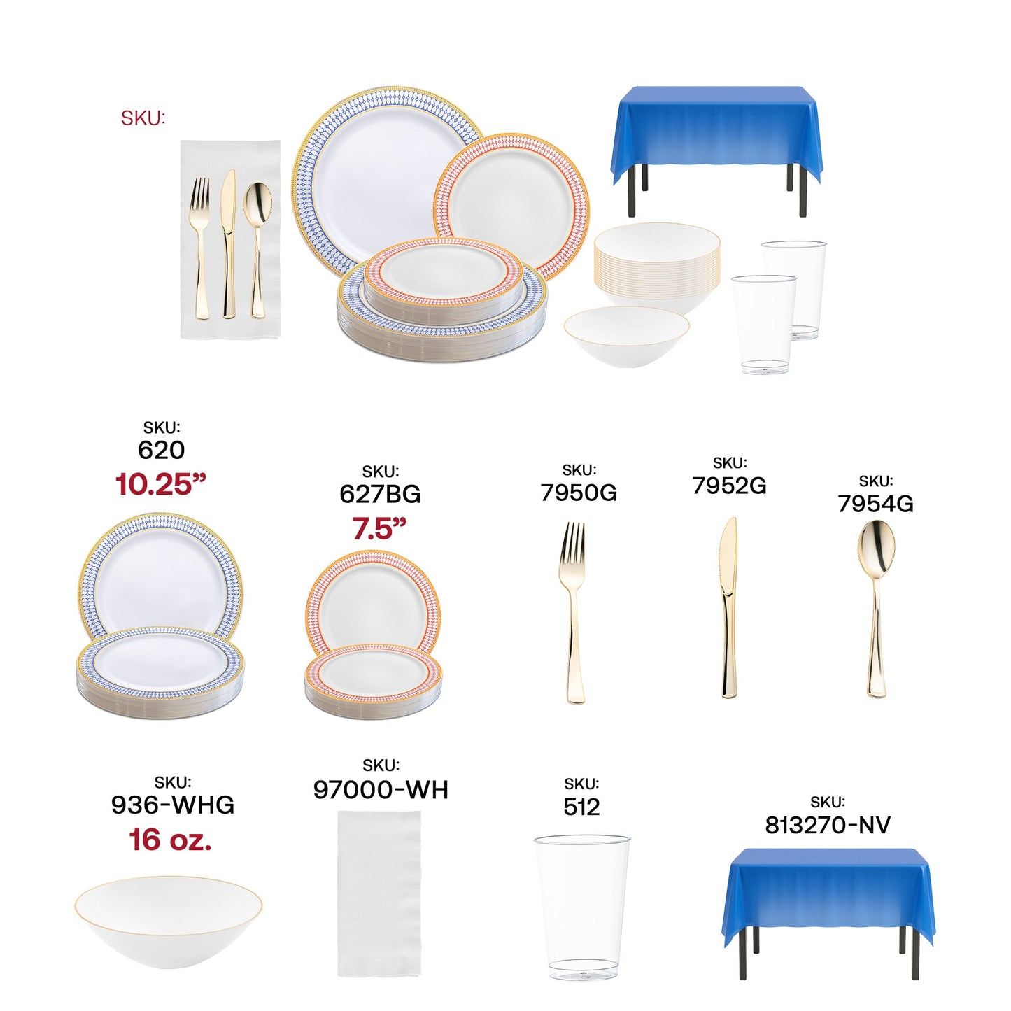 Gold-rimmed dinnerware and matching utensils add sophistication to the celebration.