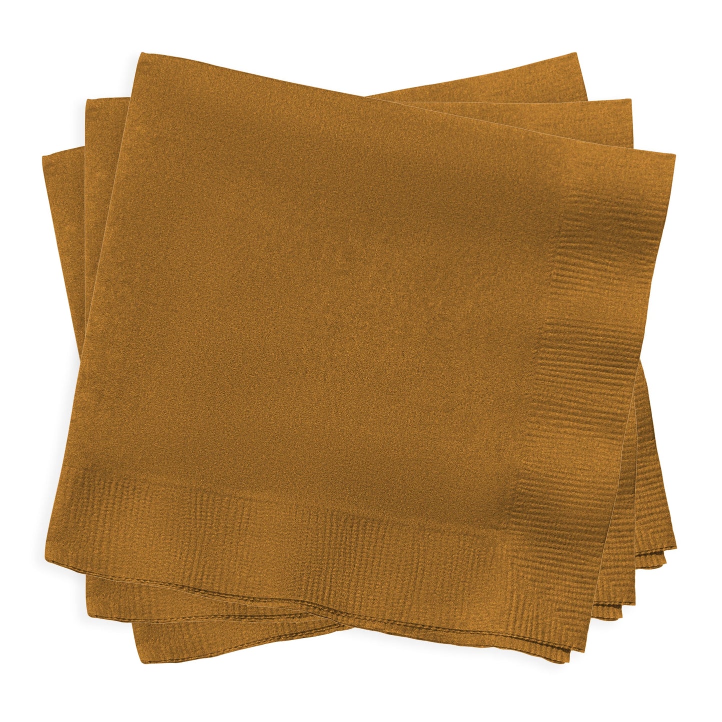 High-quality glittering gold paper beverage napkins, 10" x 10", durable and absorbent, adding a touch of luxury to any drink service.