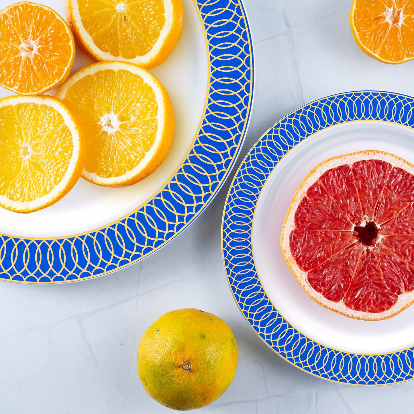 Ideal for serving white with gold spiral on blue rim plastic dinner plates (10.25")