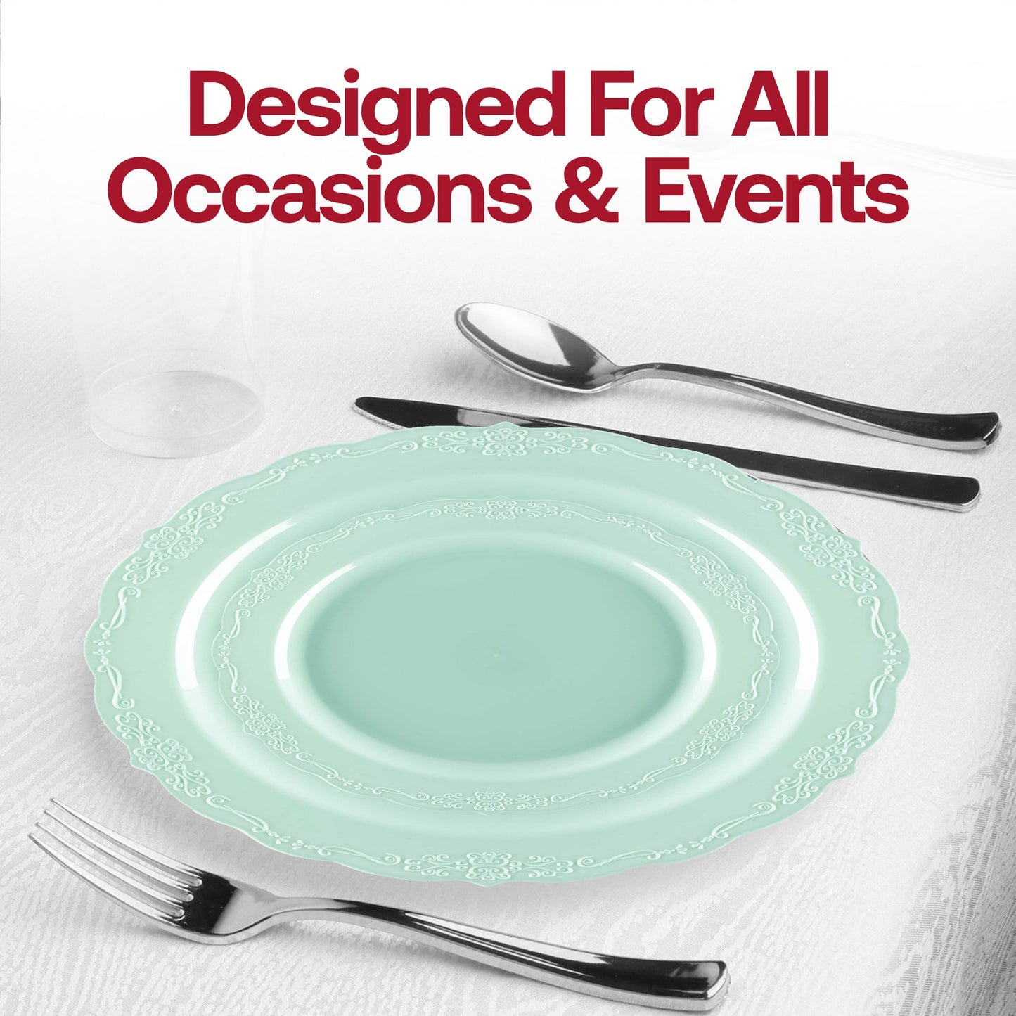 Includes 120 dinner plates and 120 salad plates, offering the perfect amount for large gatherings or smaller, intimate dinners
