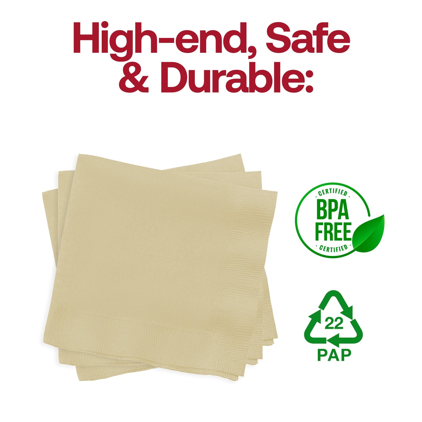 Ivory paper beverage napkins, 10" x 10", BPA-free and food-safe, perfect for stylish and worry-free drink service.