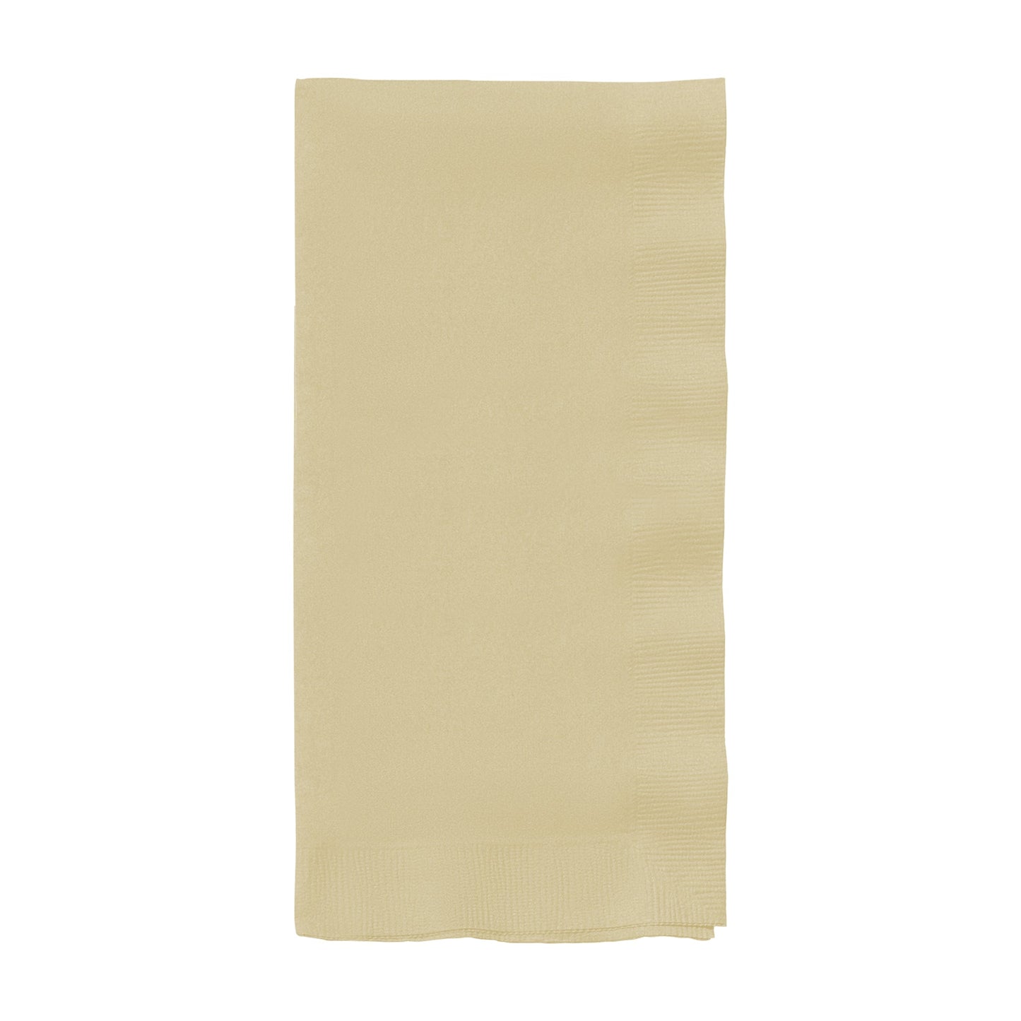 Ivory paper dinner napkin measuring 16 x 16 inches, folded neatly, from a bulk pack of 600 napkins.