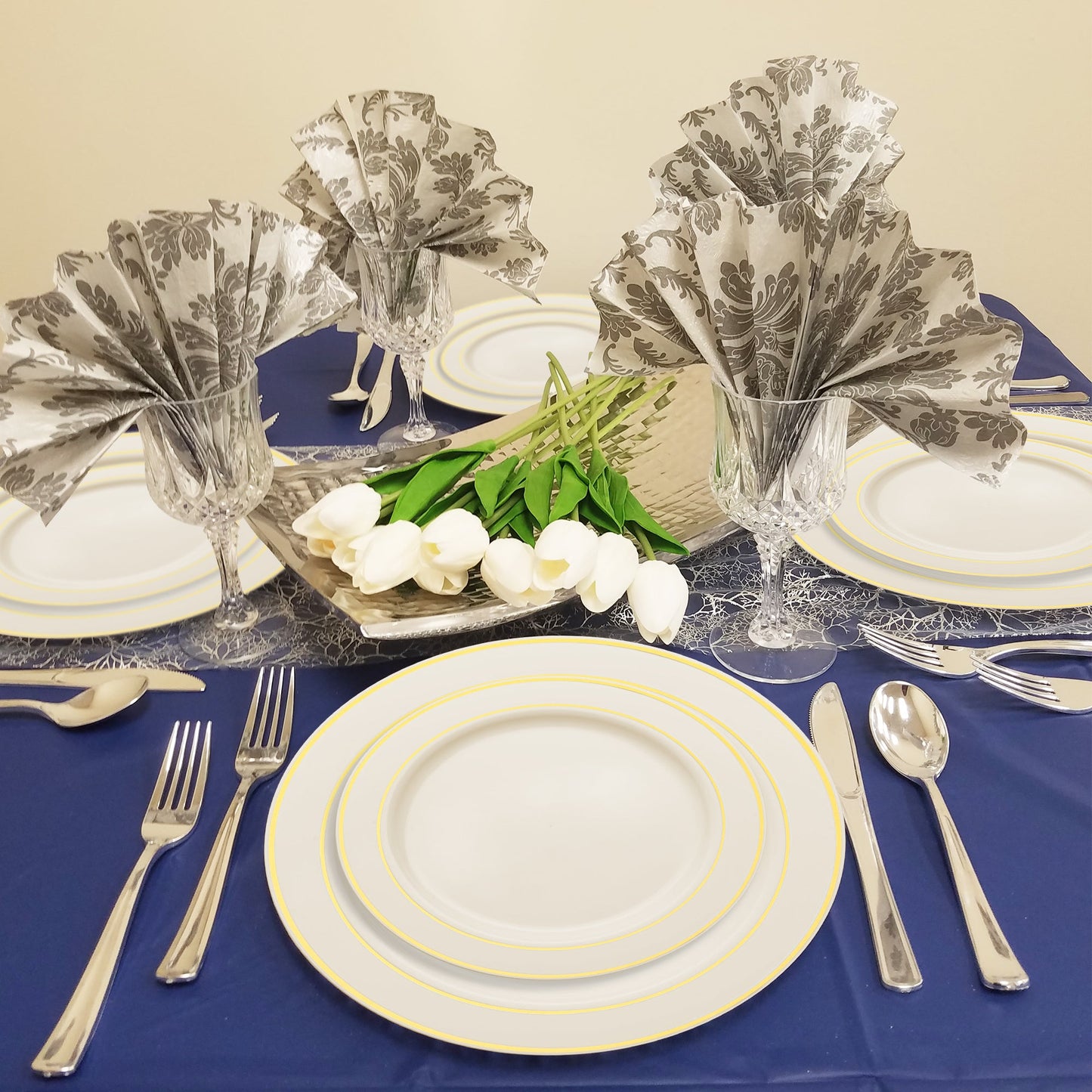 Ivory with Gold Edge Rim Plastic Appetizer/Salad Plates (7.5") ideal for parties, receptions, and catered events