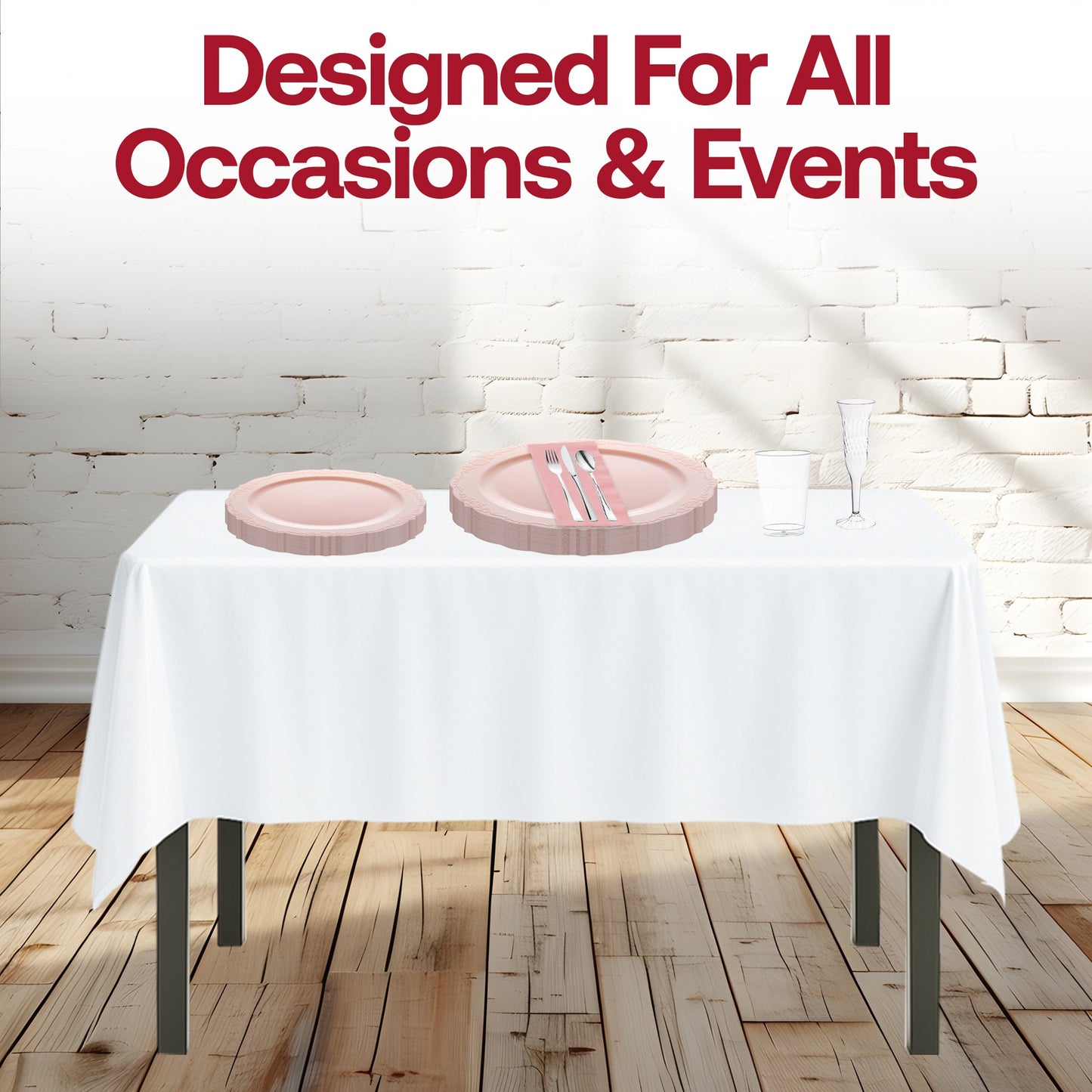 Lifestyle scene of guests toasting with champagne flutes during a pink-themed birthday party.