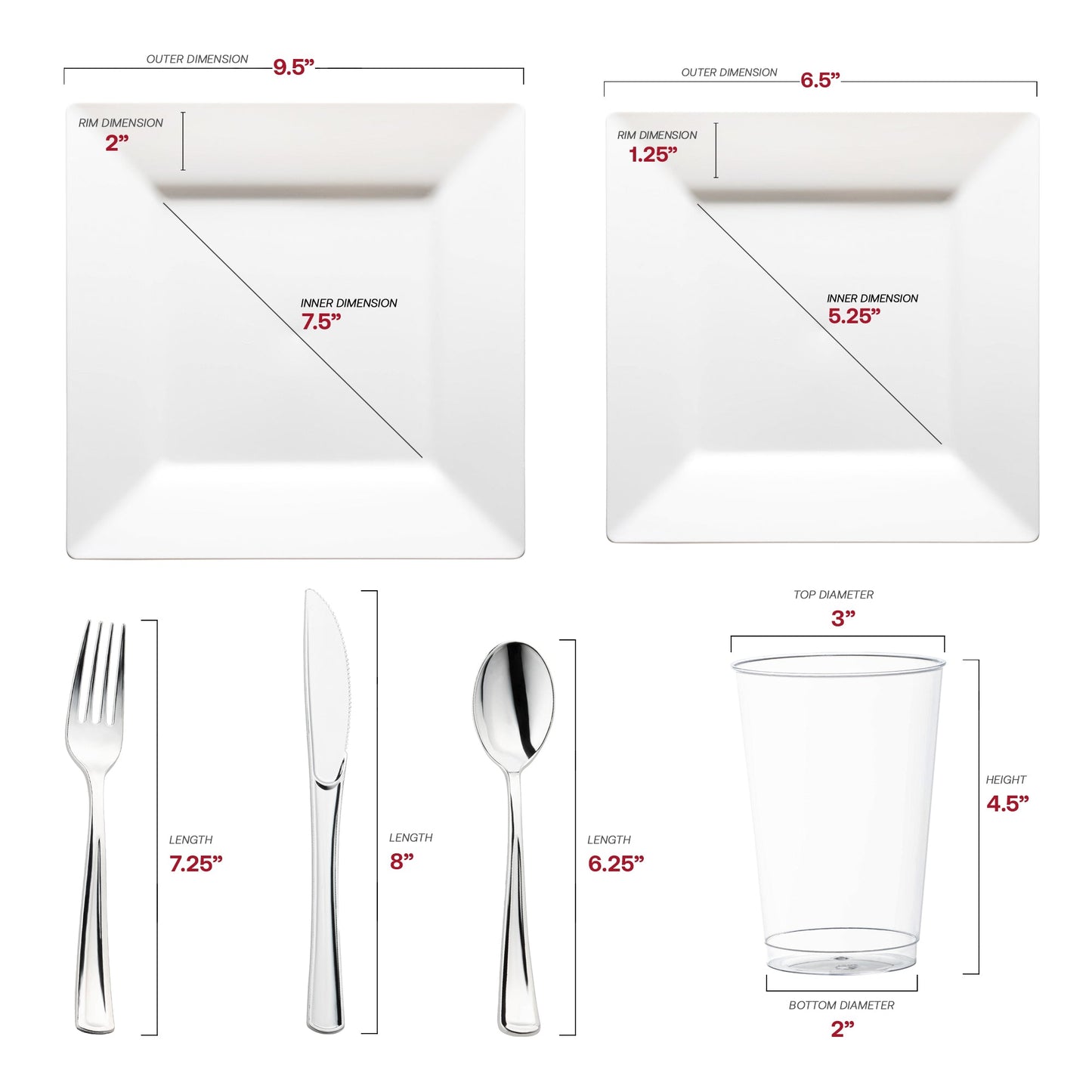 Made from BPA-free, recyclable plastic, the White Square Plastic Wedding Set ensures eco-conscious, safe entertaining
