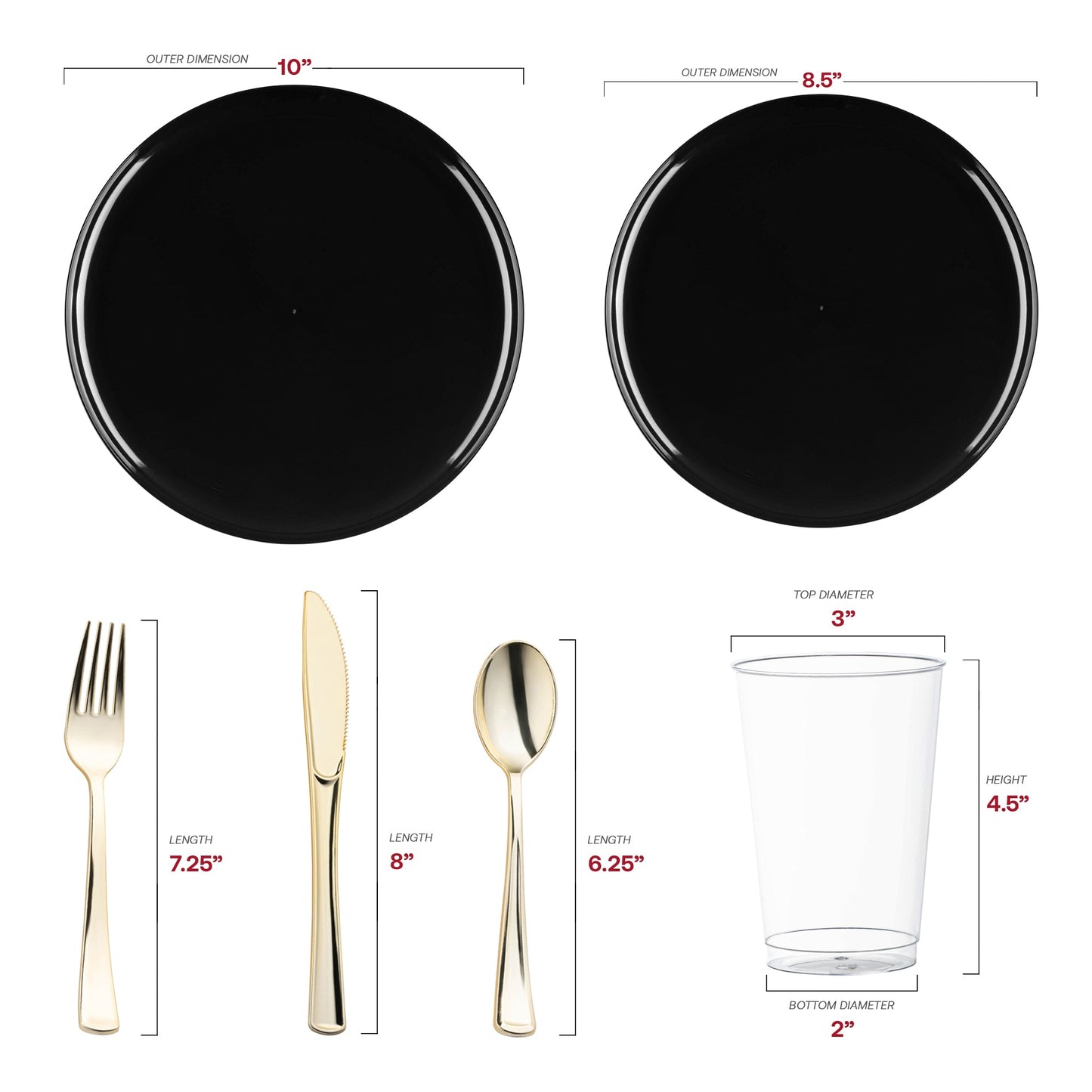Made from recyclable, BPA-free plastic, this disposable dinnerware provides an eco-conscious and safe option for your events