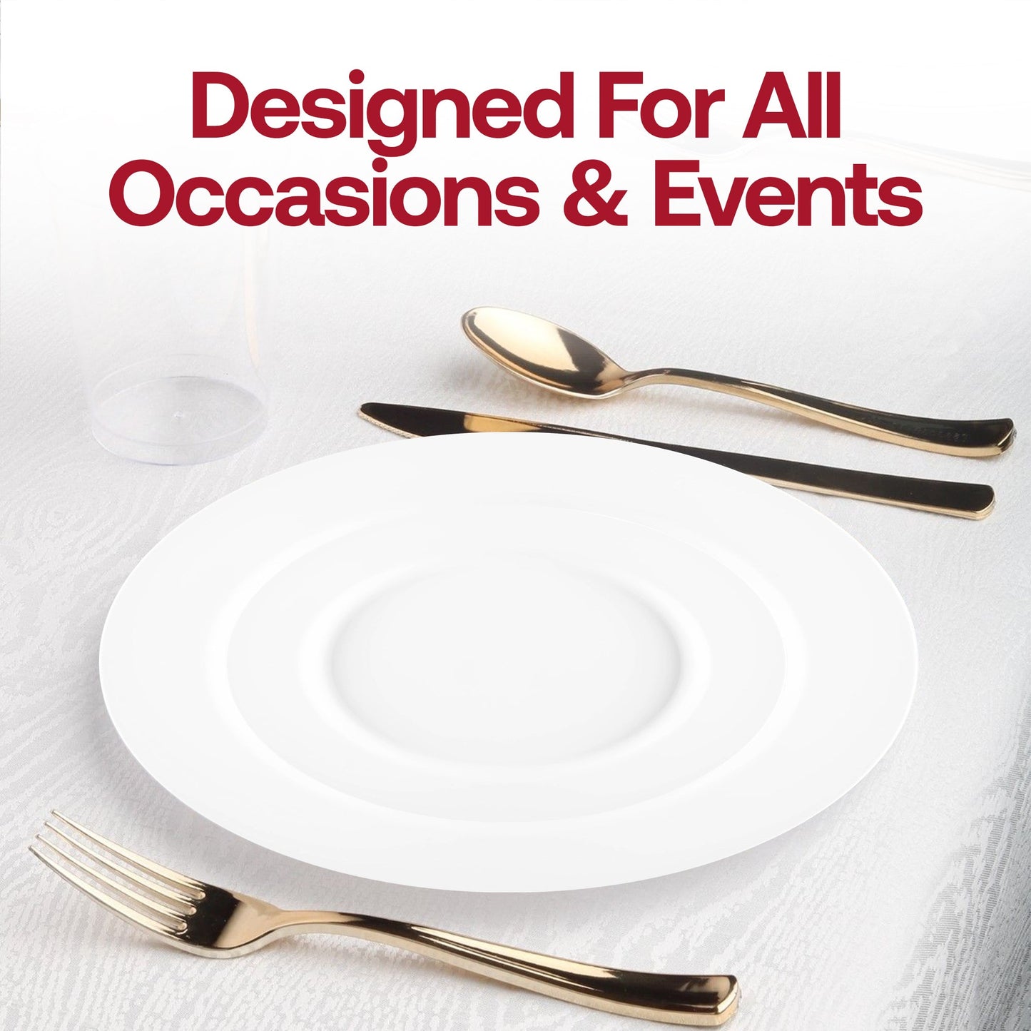Milk white disposable plates used in a corporate event setting, offering a modern and polished presentation
