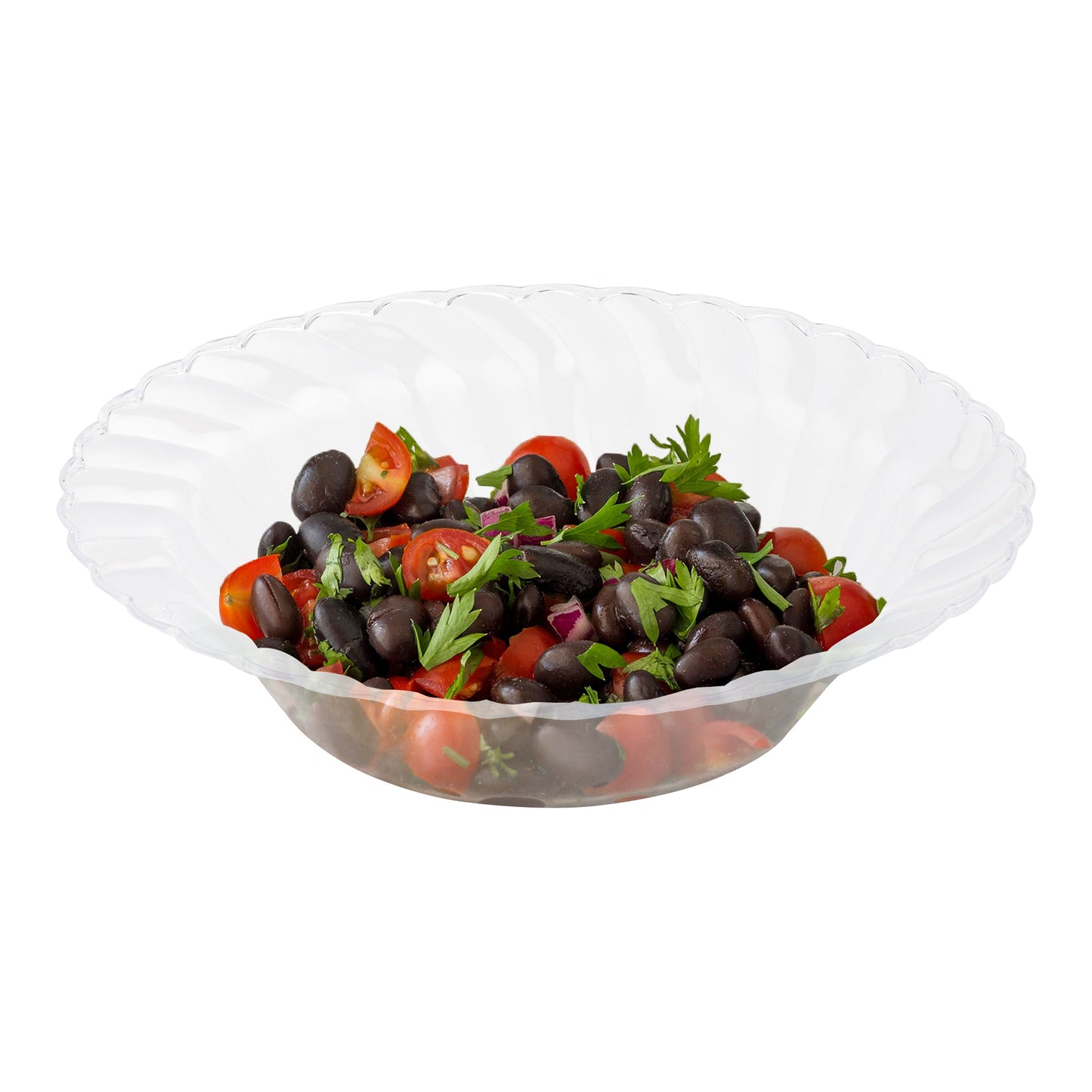 Modern clear flair plastic soup bowls, 12 oz. capacity, in a set of 180, perfect for catering or special events