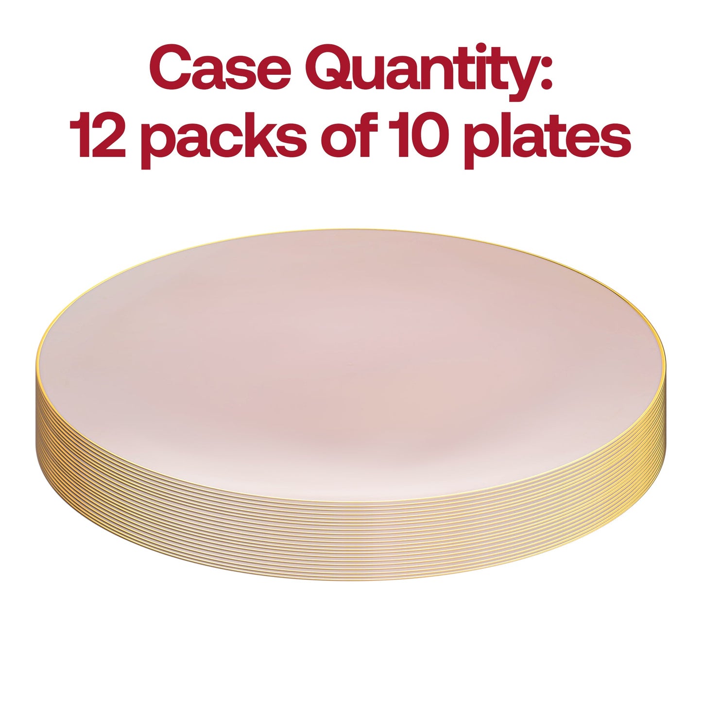 Modern pink round appetizer plates with a luxurious gold rim, 7.5-inch diameter, made of disposable plastic, 120-pack, BPA-free