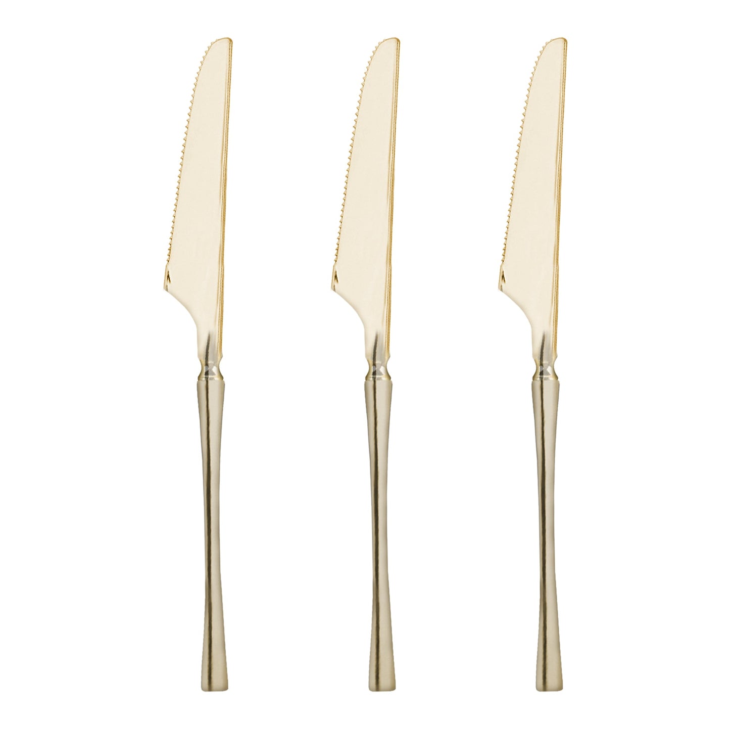 Moderno gold plastic dinner knives, 8.8 inches, featuring a contemporary design, perfect for upscale events