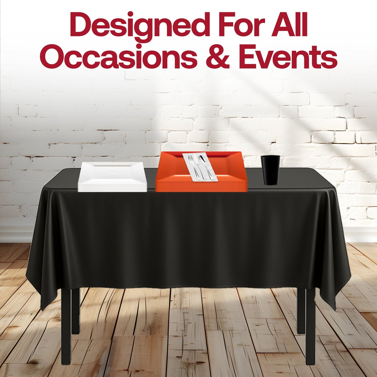 Outdoor tailgate with orange and black partyware set ready for guests’ arrival.