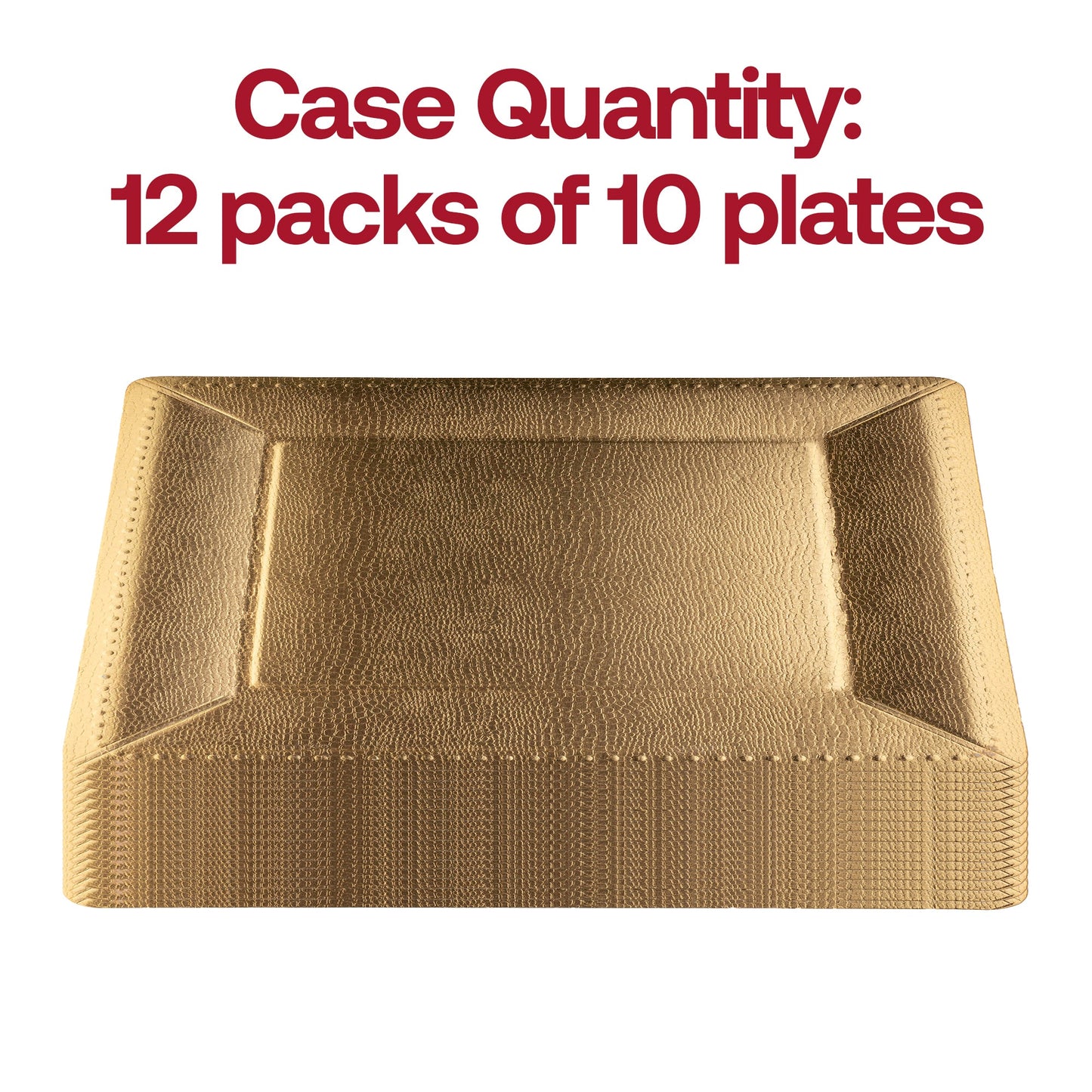 Pack of 120 gold disposable charger plates with square edges and elegant beaded detailing