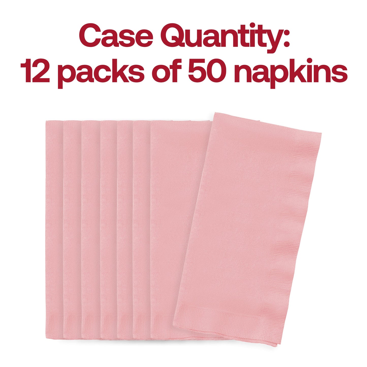 Pack of 600 disposable classic pink paper dinner napkins, 16" x 16", perfect for large gatherings, parties, and catered events.