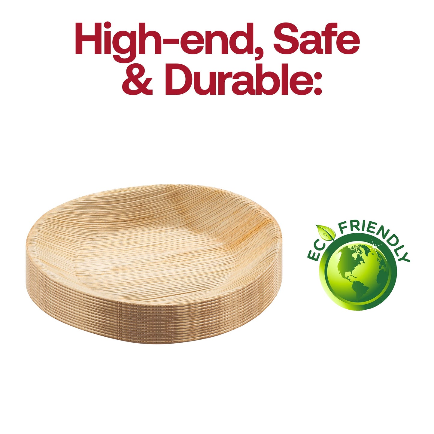 Palm leaf salad plates with a round design, eco-friendly, 7-inch size, disposable, BPA-free
