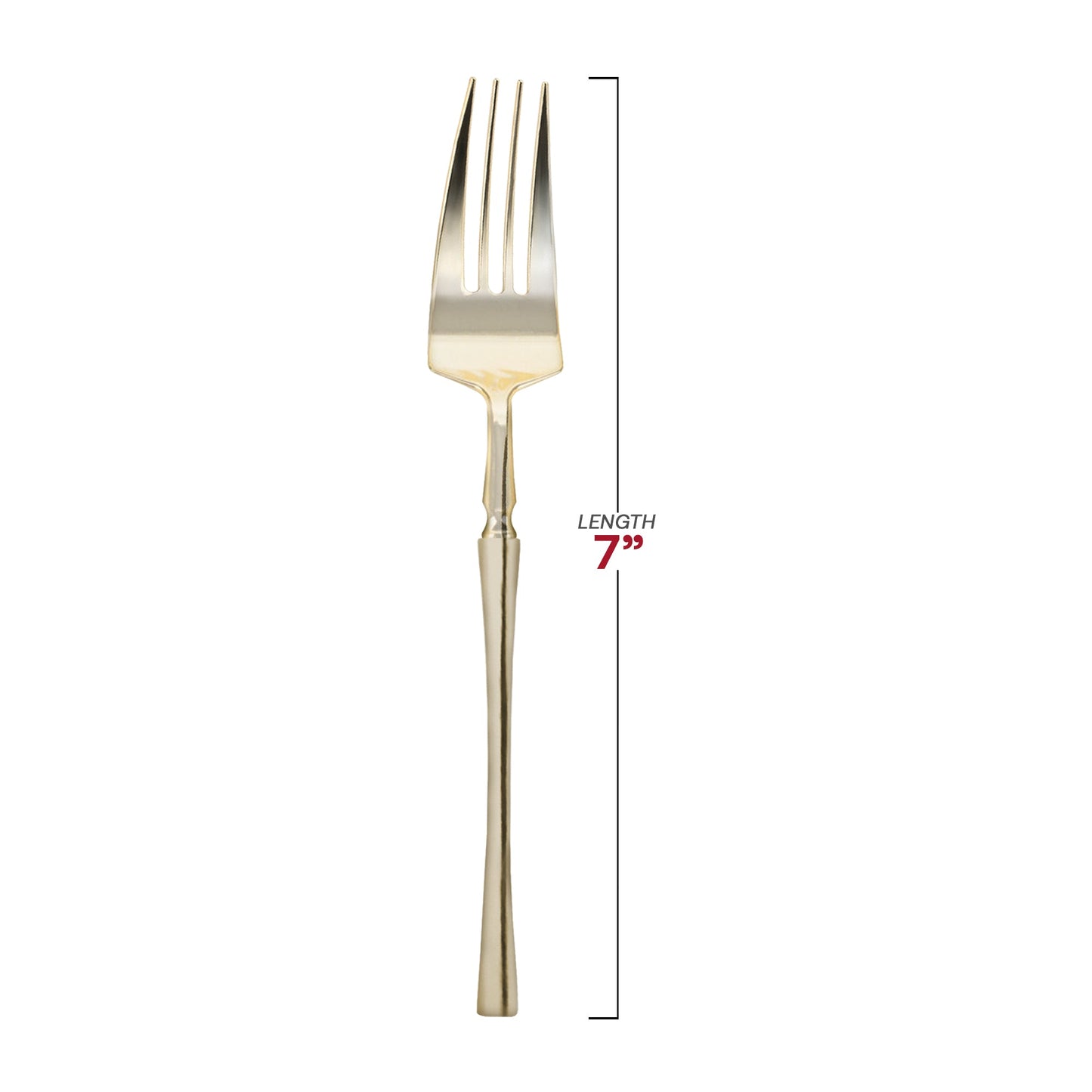 Premium gold Moderno disposable dessert forks, 7 inches, with a dazzling finish for a glamorous table setting