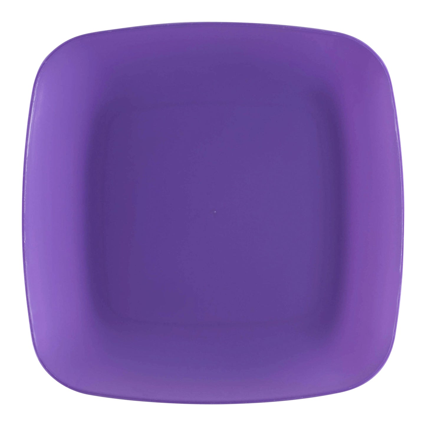 Purple flat rounded square disposable plastic plates for salad