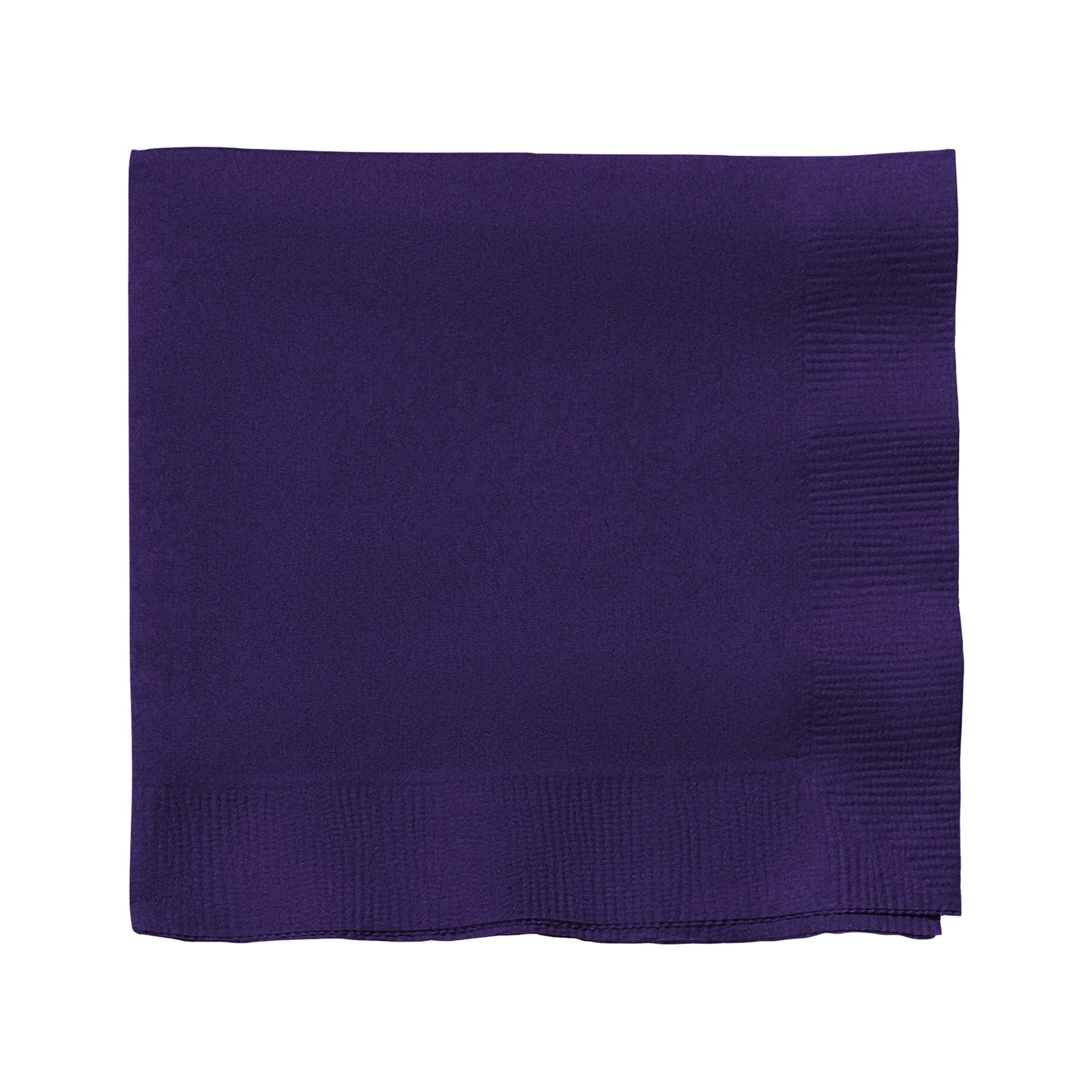 Purple paper beverage napkin unfolded to 10 x 10 inches, part of a 600-count pack ideal for parties and events.