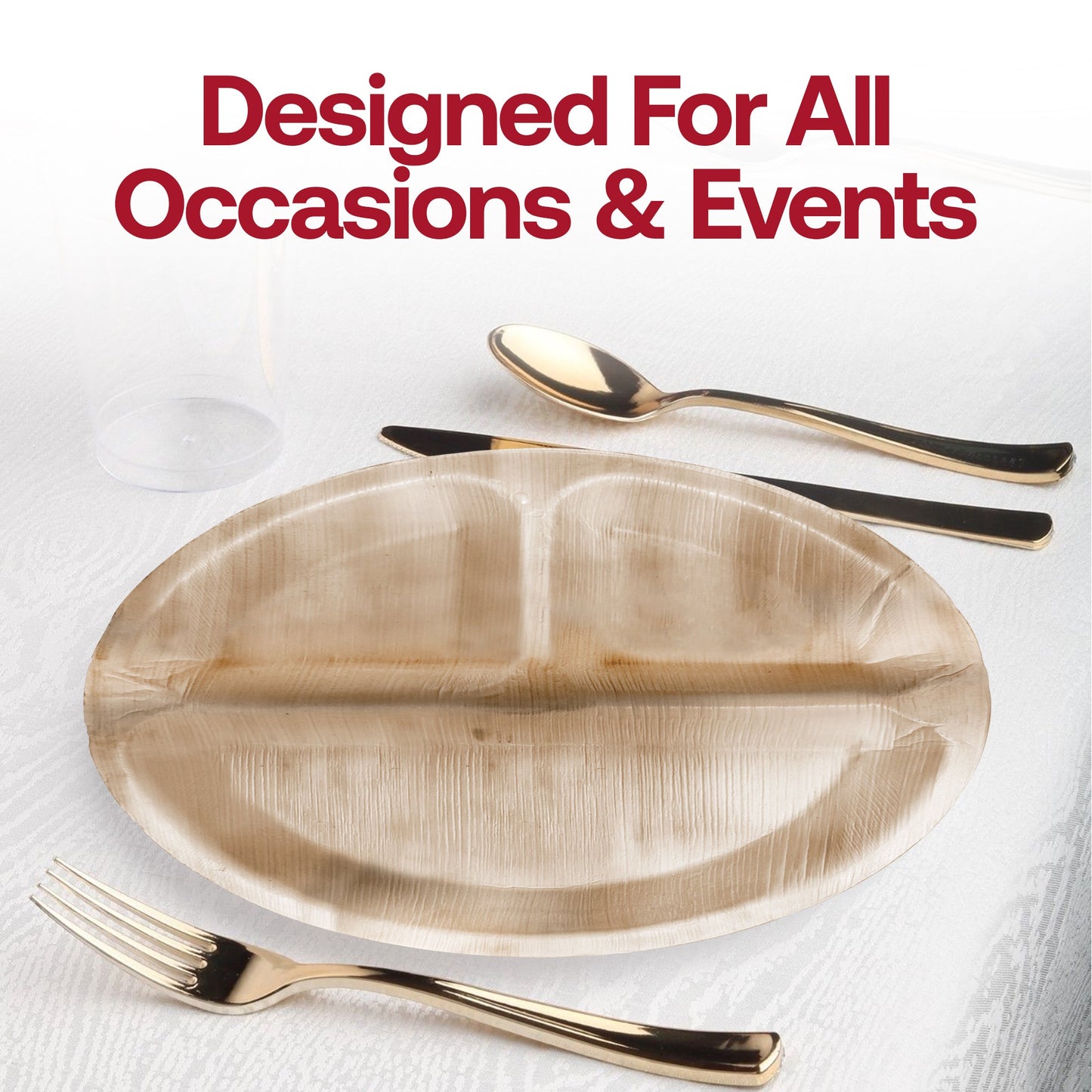 Round Palm Leaf 3-Partition Eco Friendly Disposable Dinner Plates (10") Lifestyle | Smarty Had A Party