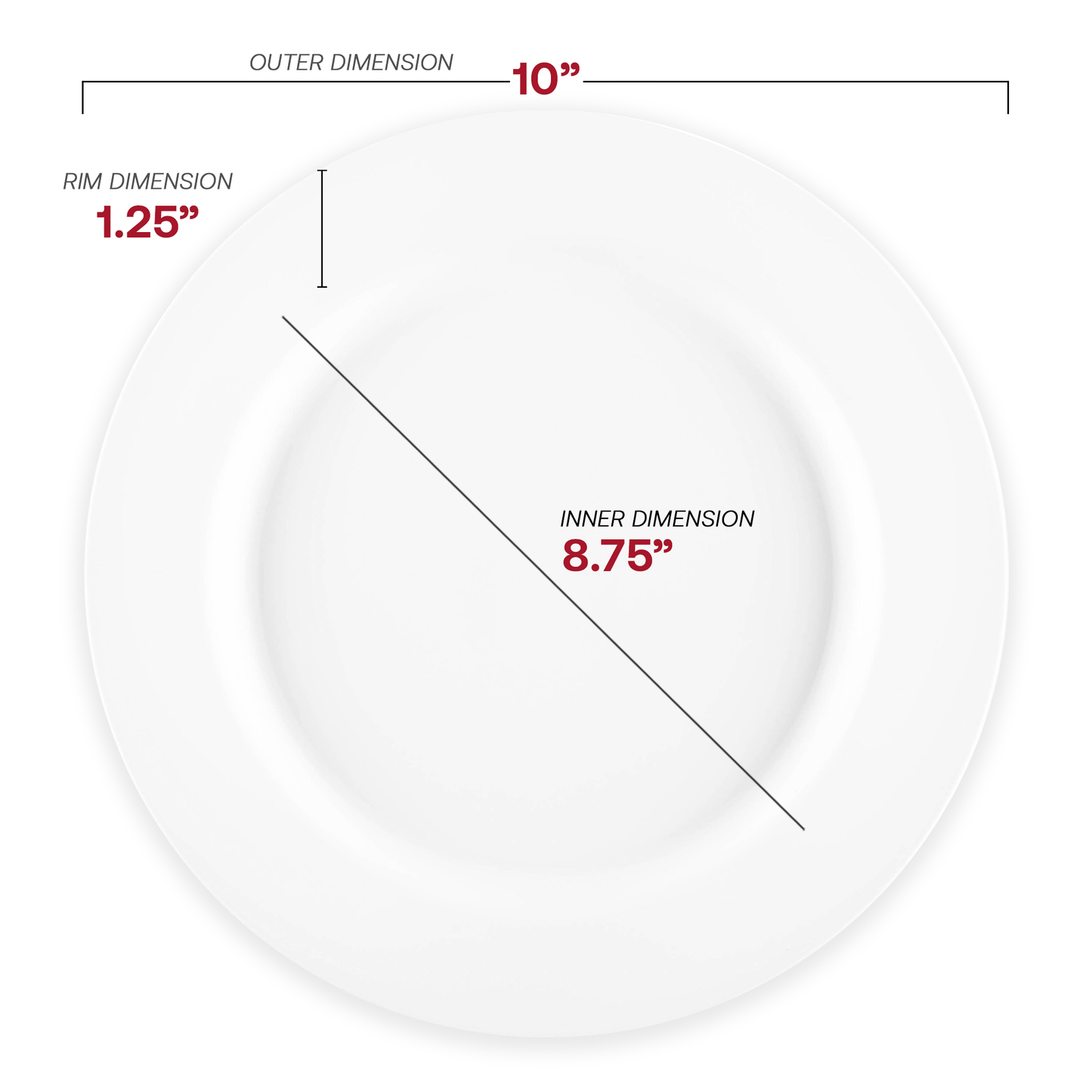 Round 10-inch disposable dinner plates in matte milk white plastic