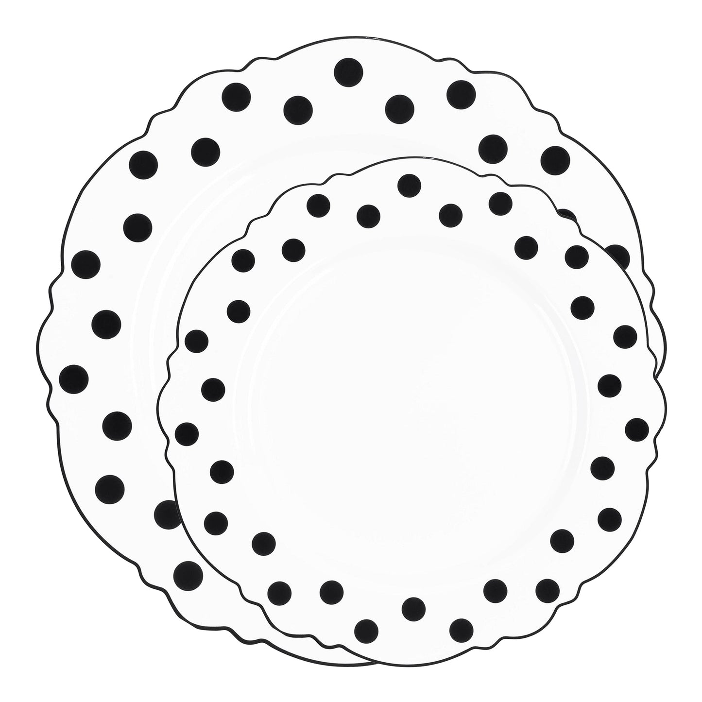 Round Blossom Design with Contrasting Black Dots for a Chic Dining Experience