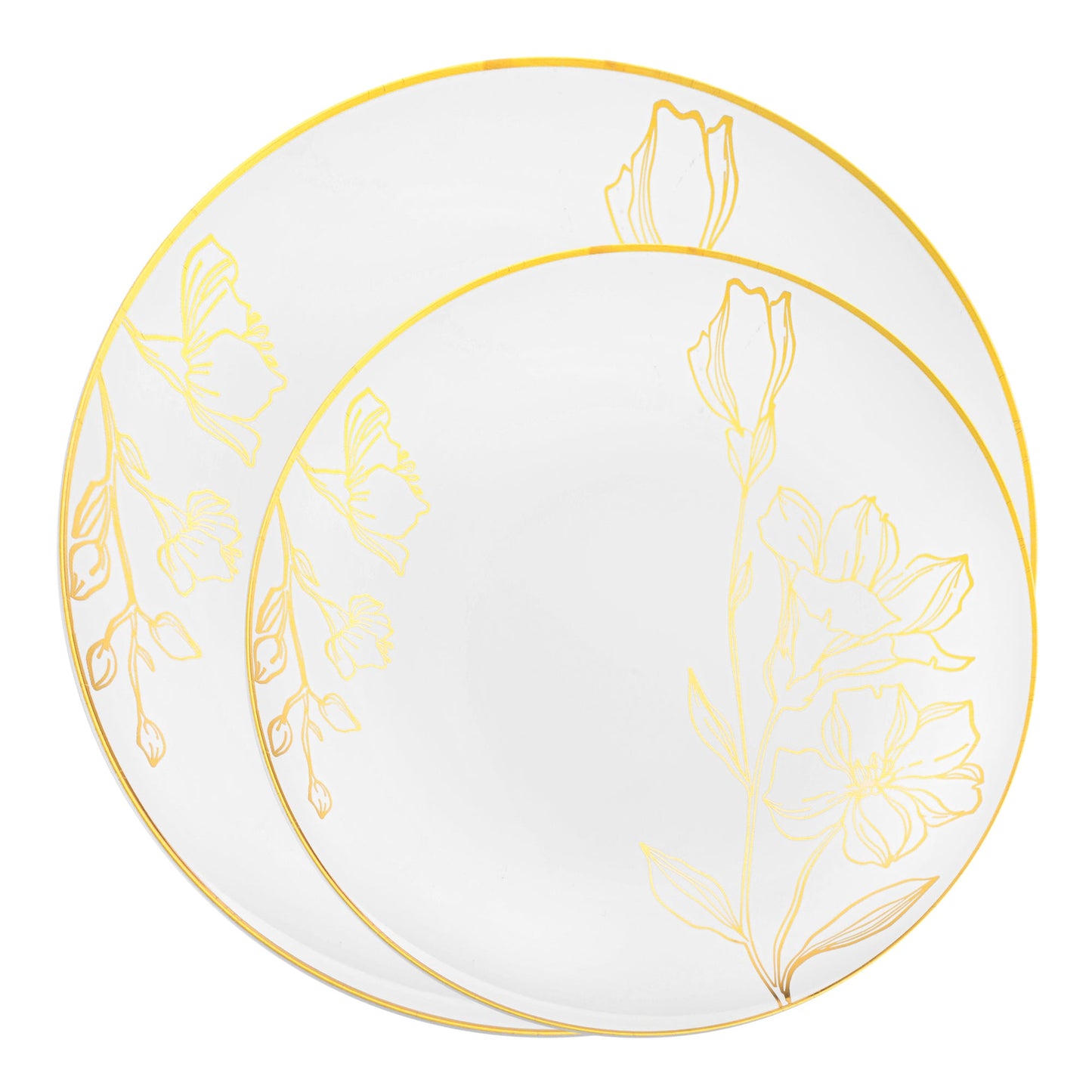 Round Plastic Dinnerware Featuring a Beautiful Antique Gold Floral Accent
