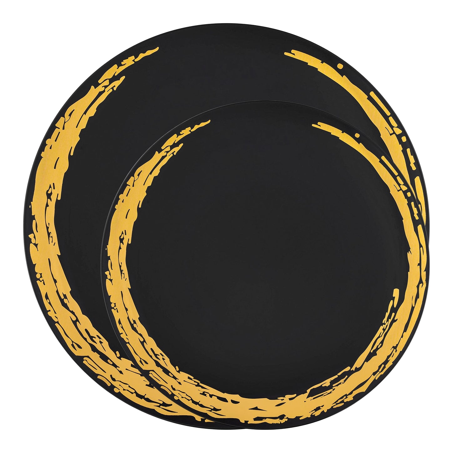 Round Plastic Dinnerware Set with a Luxurious Gold Accented Look