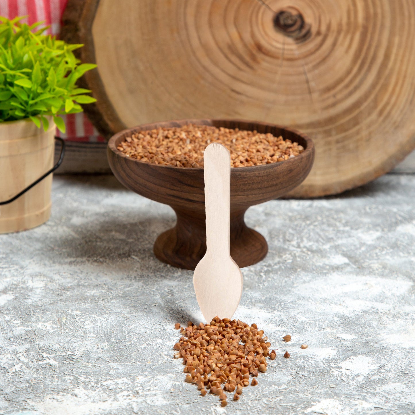 Rustic-style 3-inch natural birch mini dessert spoons, adding a charming, eco-friendly touch to any event or dessert table