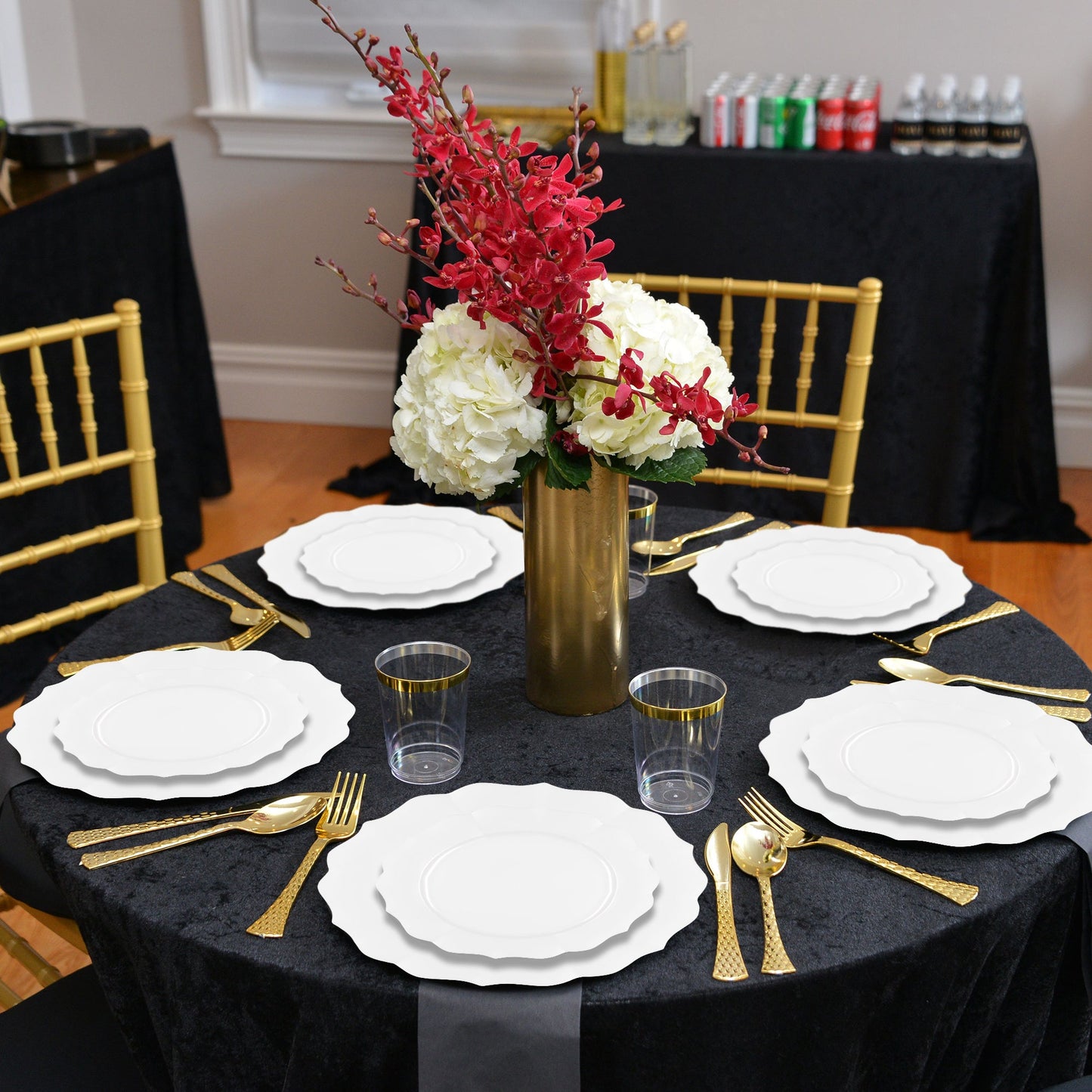 SKU 8850-WHVP displayed with full view of appetizer and dinner plates from the Pearl White Round Lotus Dinnerware Set
