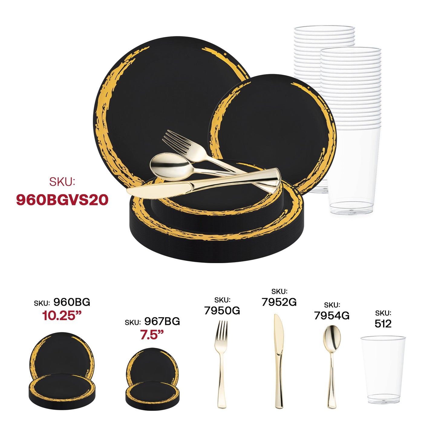 Set an elegant tone for your event with the Black with Gold Moonlight Round Disposable Plastic Wedding Value Set, ideal for modern, chic gatherings and formal occasions