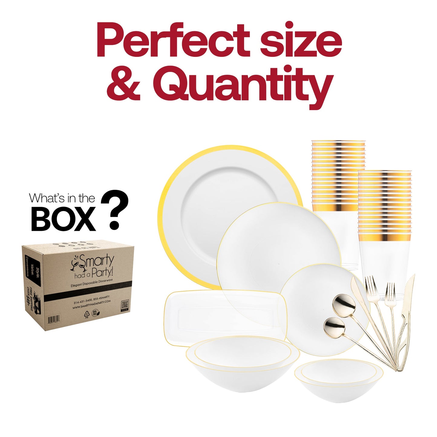 Set includes 13", 10.25", 7.5" plates, 10.6" tray, cups, forks, knives, spoons, and bowls in various sizes for full service