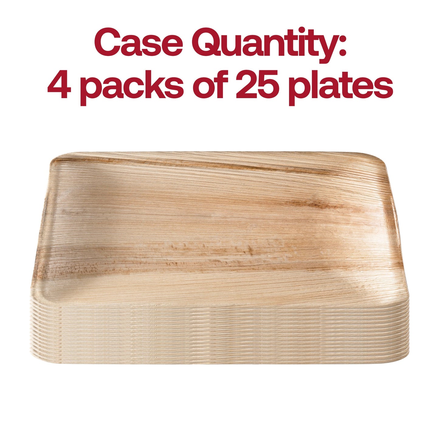 Set of 100 square buffet plates made from natural palm leaf, 8-inch diameter