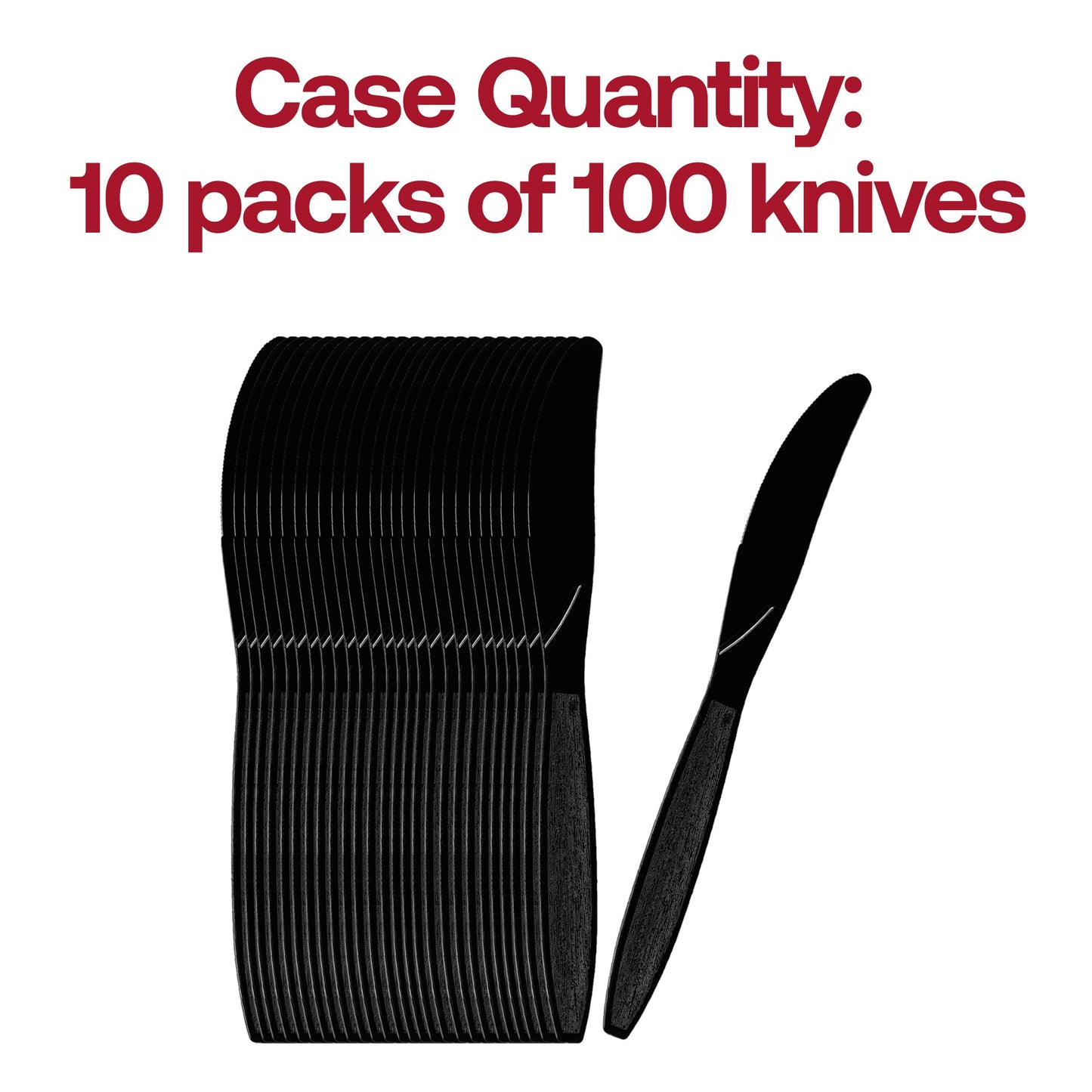 Set of 1,000 black plastic knives, great for catering businesses, banquets, and large-scale dining events