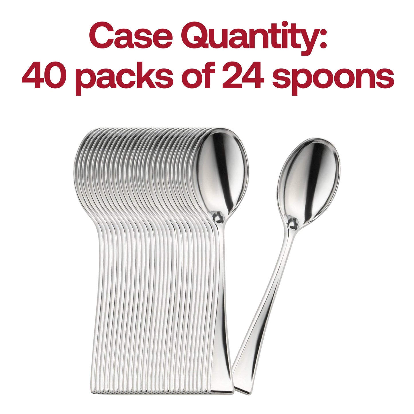 Set of 960 metallic silver mini plastic tasting spoons, perfect for large-scale events, weddings, and catering services
