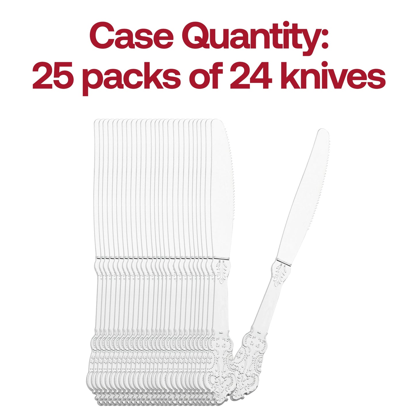 Shiny Baroque Silver Plastic Knives Quantity | Smarty Had A Party