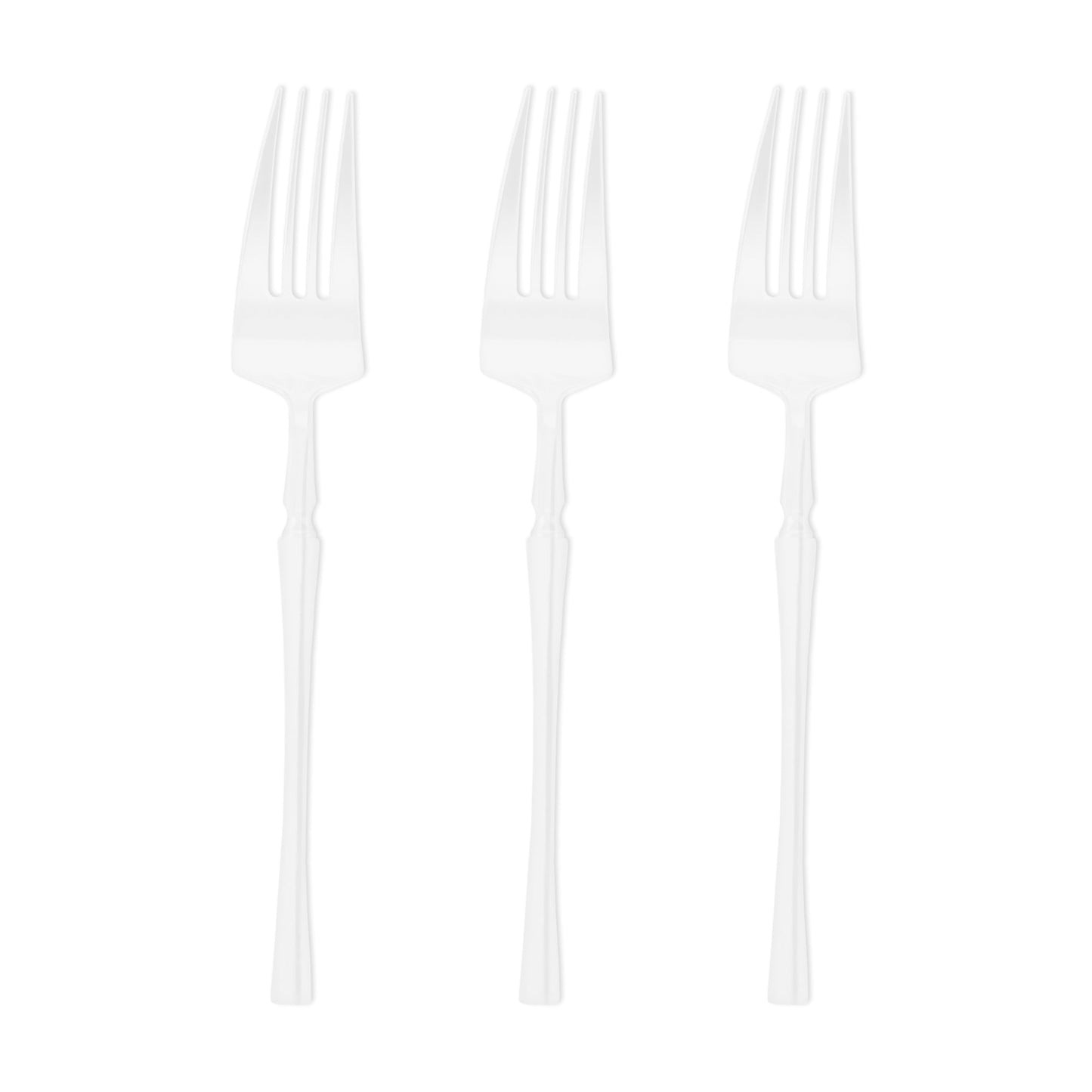 Shiny white 7" disposable plastic dessert forks, 240-pack, a recyclable and waste-reducing alternative to washing dishes