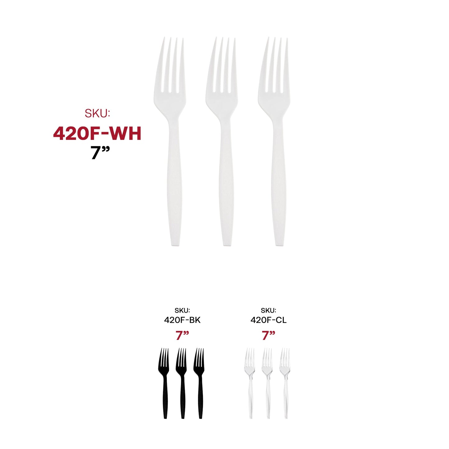 Simple and functional white plastic forks, 7 inches, disposable and bulk-packed for convenience