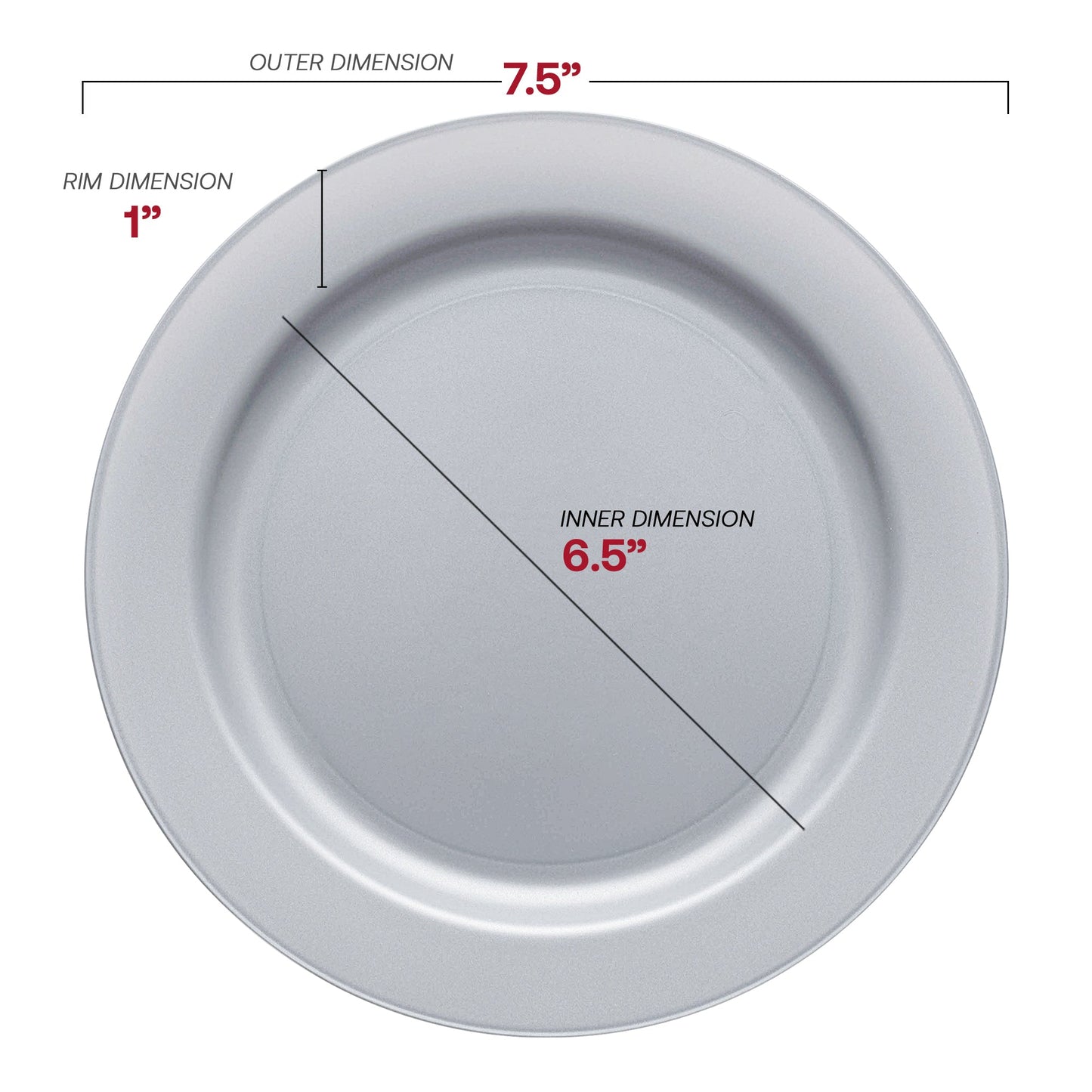 Sleek matte steel gray salad plate made of durable plastic, 7.5 inches in diameter