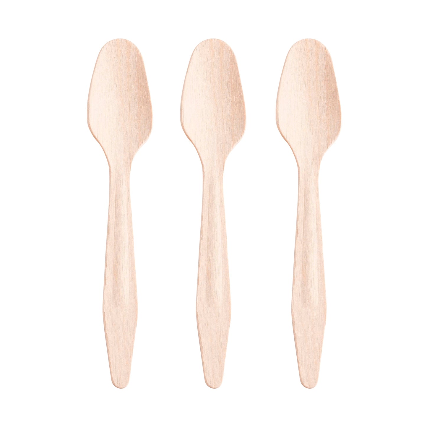 Smooth-finish wooden dinner spoons, 6.5 inches, made from natural birch, biodegradable and compostable.