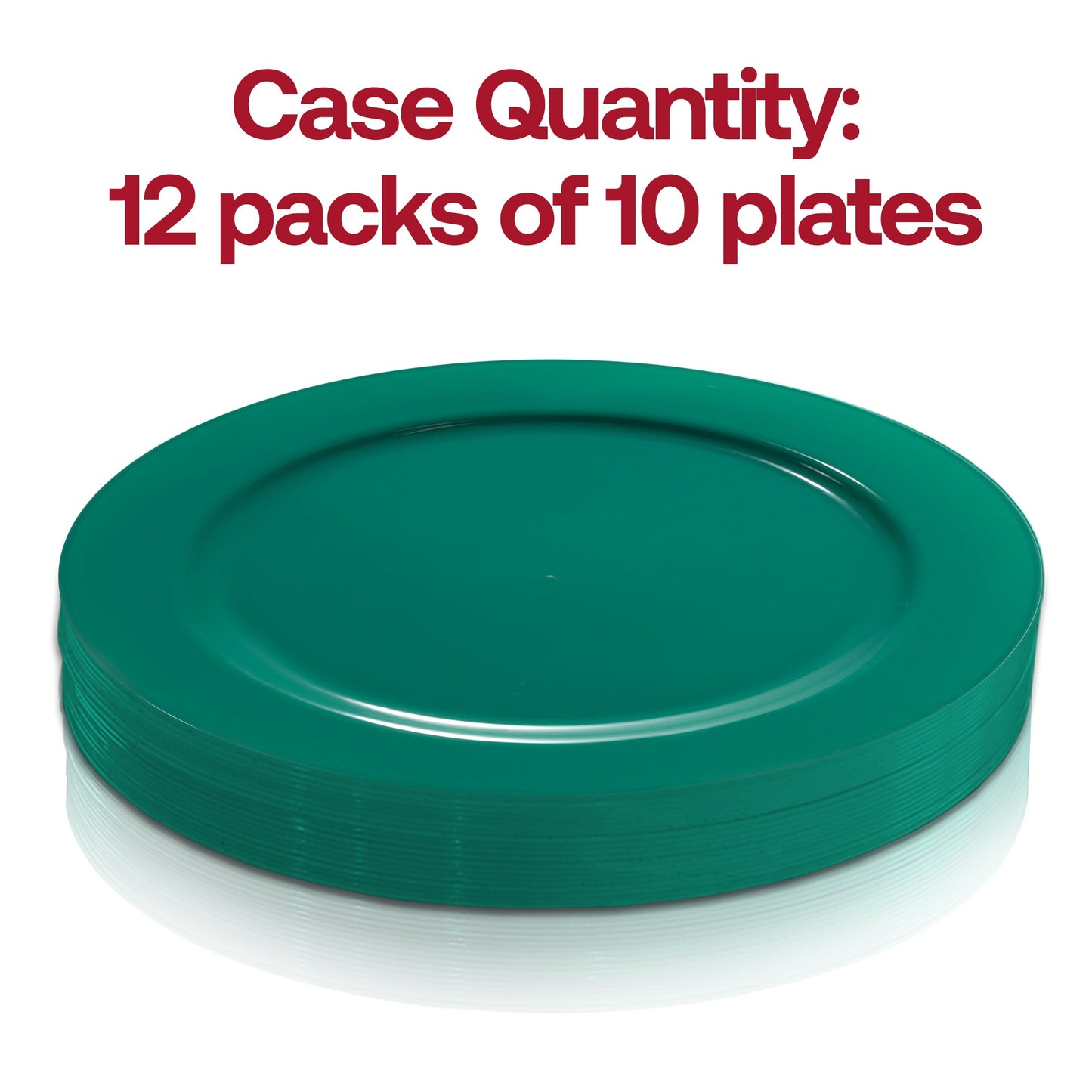 Solid green holiday-themed round plastic dinner plates - BPA free