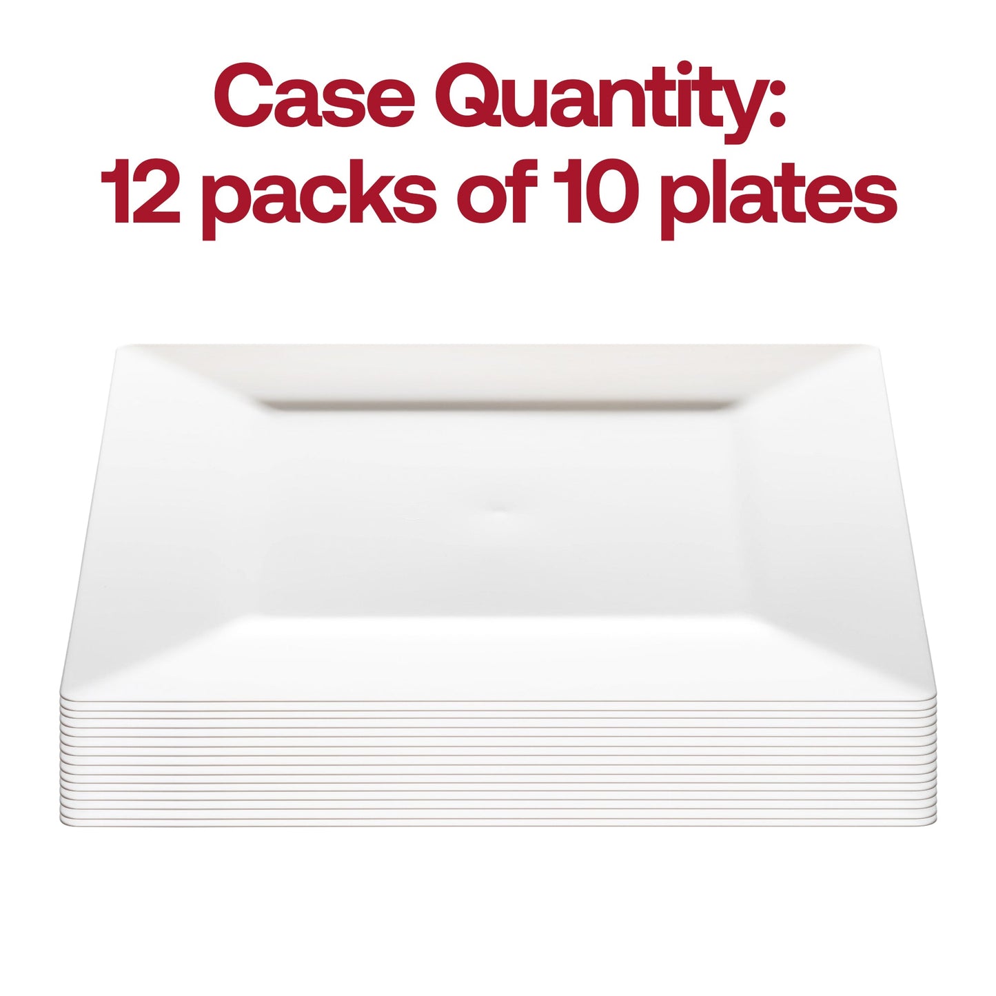 Stack of 120 white square plastic cake plates