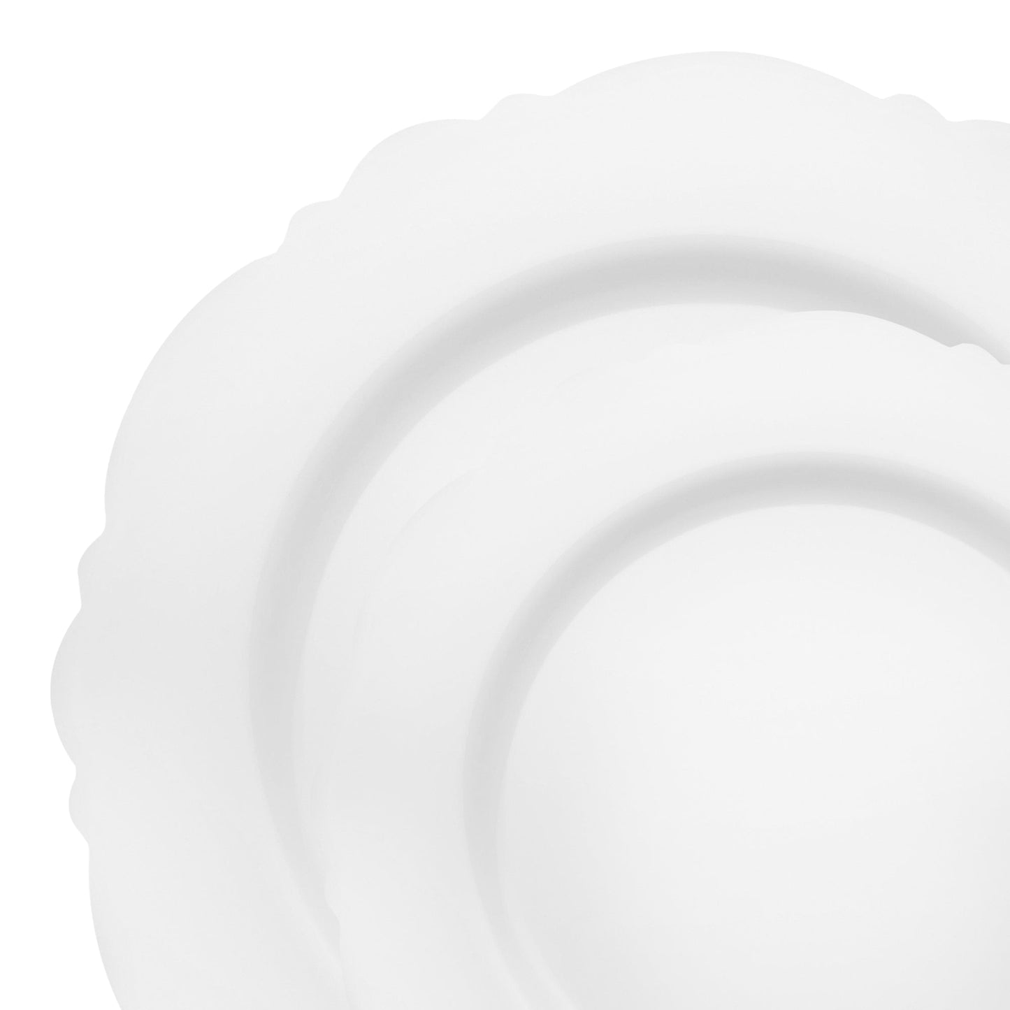 Stylish Solid White Disposable Dinnerware with Round Blossom Design