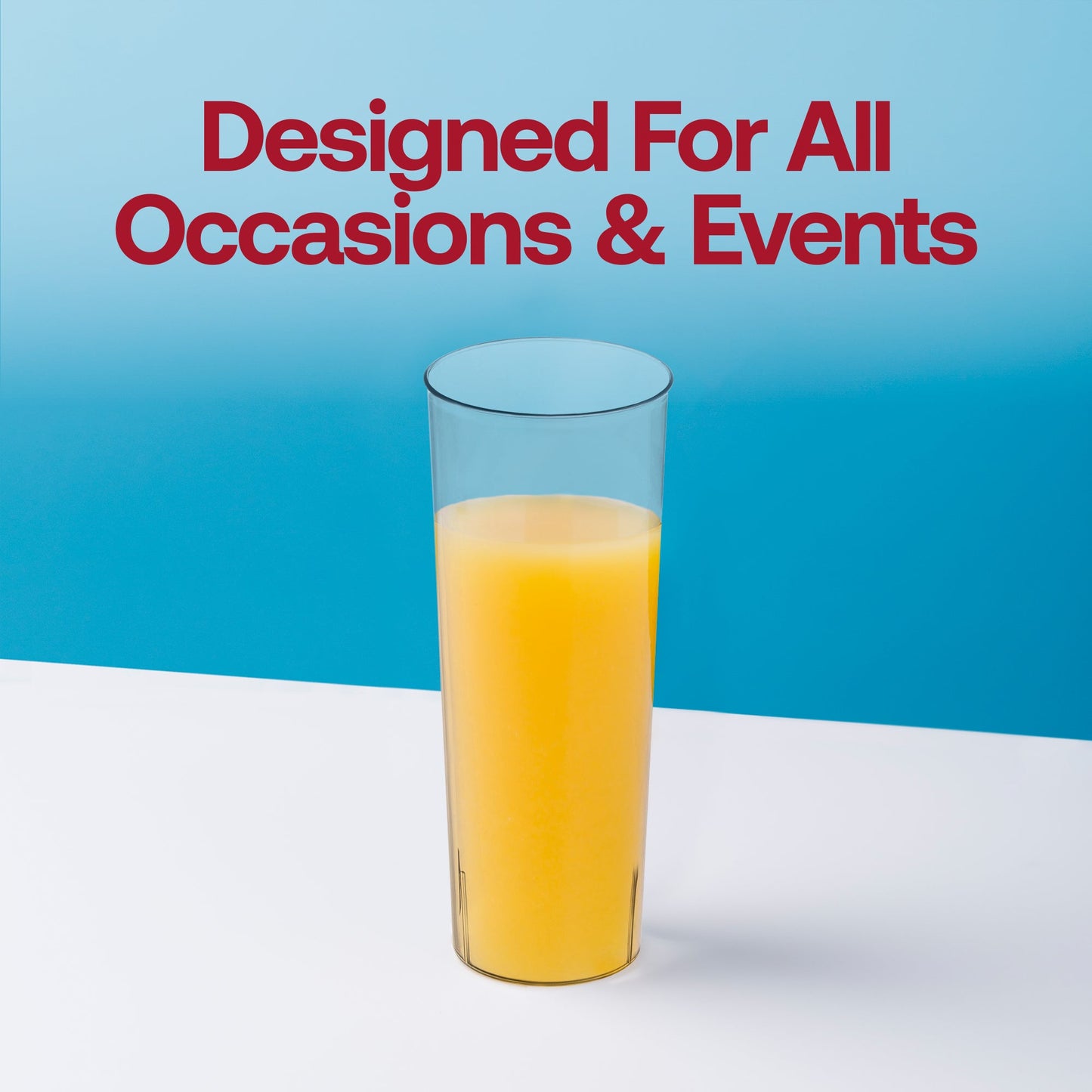 Stylish and fancy clear disposable high ball plastic cups, 10 oz capacity, great for elegant events and celebrations