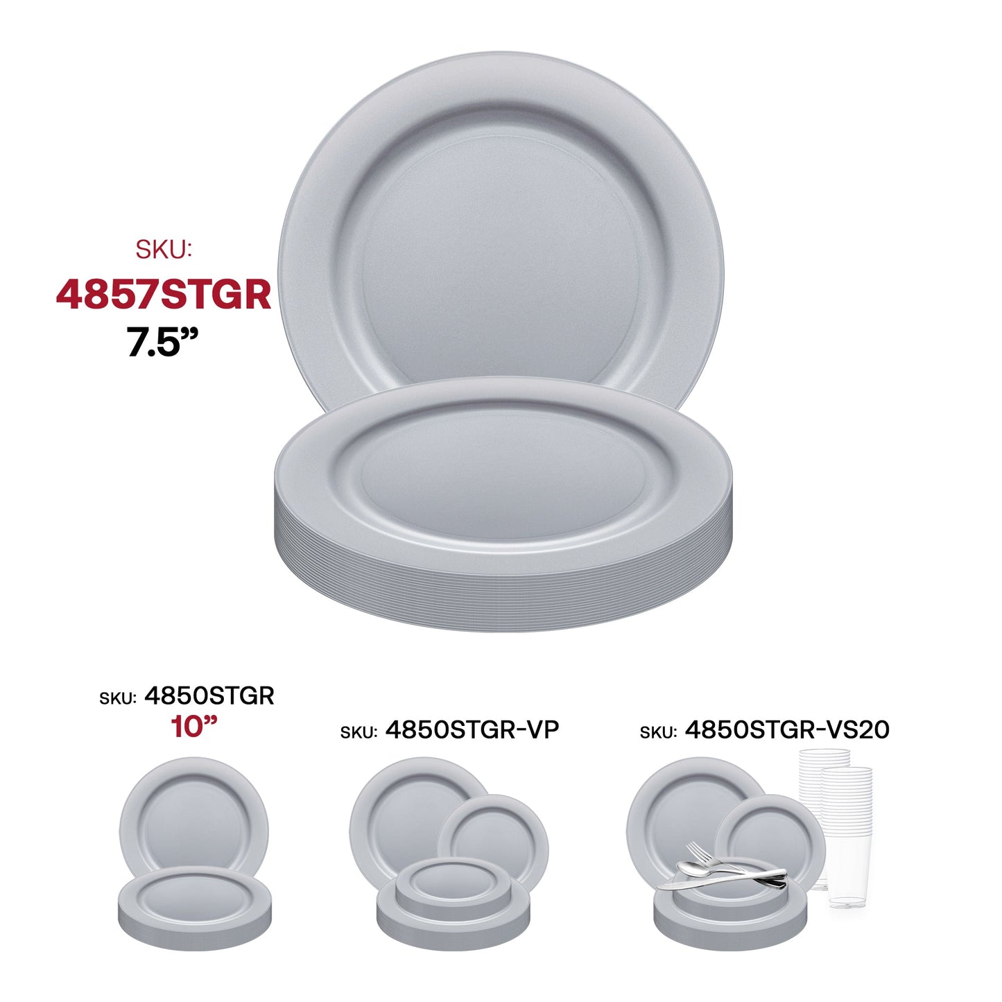 Stylish matte steel gray salad plates, 7.5 inches in diameter, lightweight and disposable