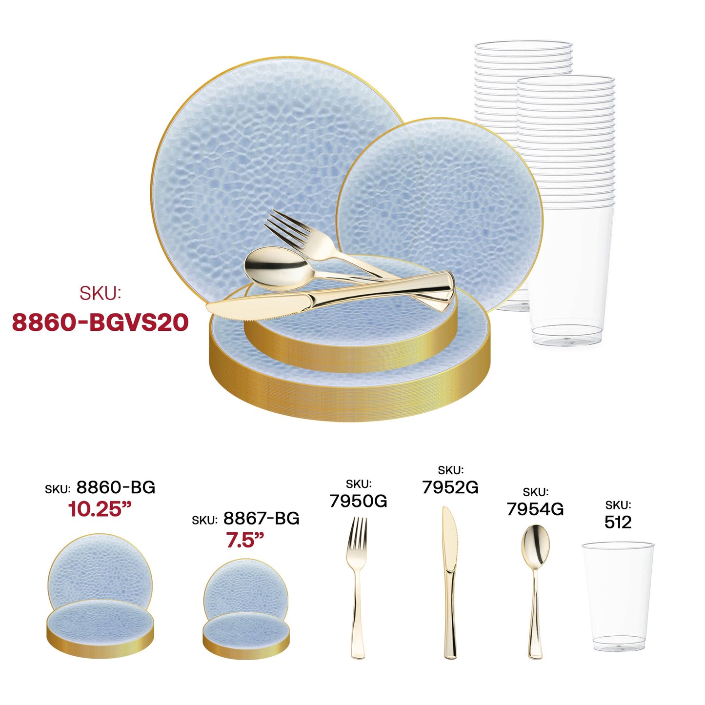 Stylish wedding table featuring Clear Blue Hammered Glass Dinnerware Set with graceful gold-toned utensils