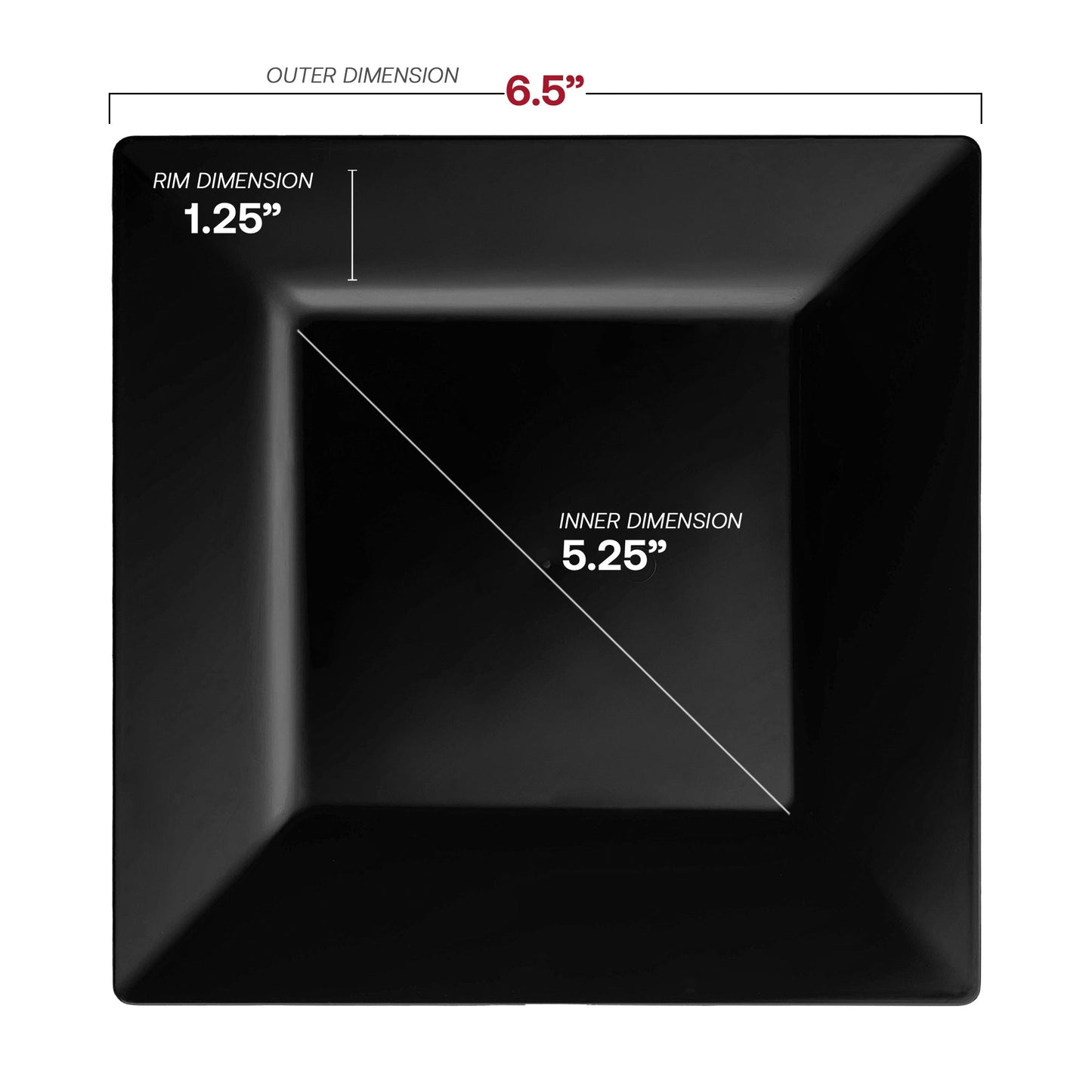 The 6.5-inch black square appetizer plate offers a contemporary way to serve starters or sweet treats in style