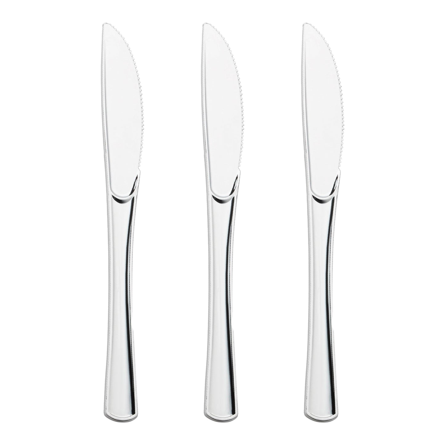 These Shiny Metallic Silver Knives offer the look of real metal with the ease of disposable cutlery for upscale occasions