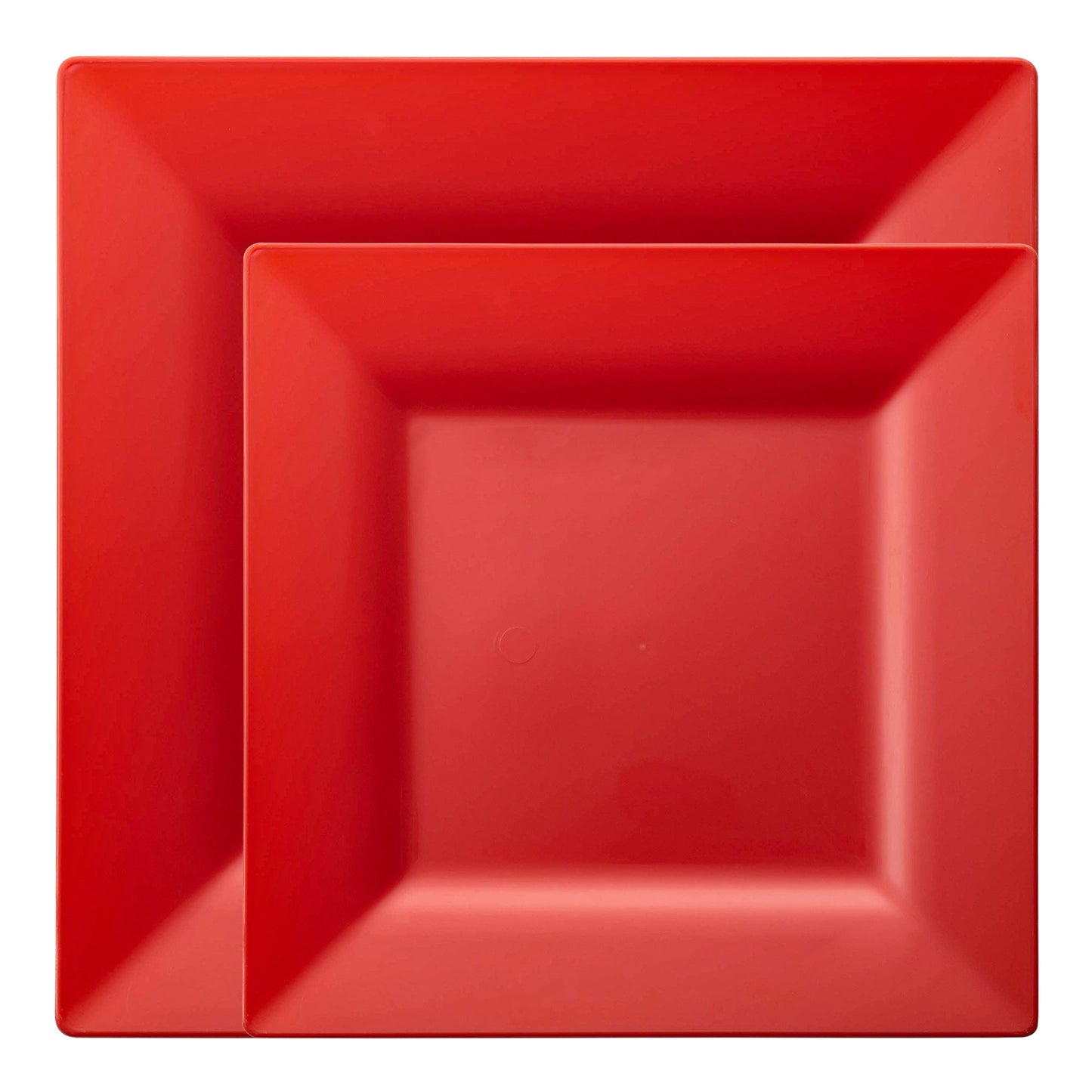 This disposable dinnerware set in vibrant red showcases a modern square design, perfect for enhancing your dining experience