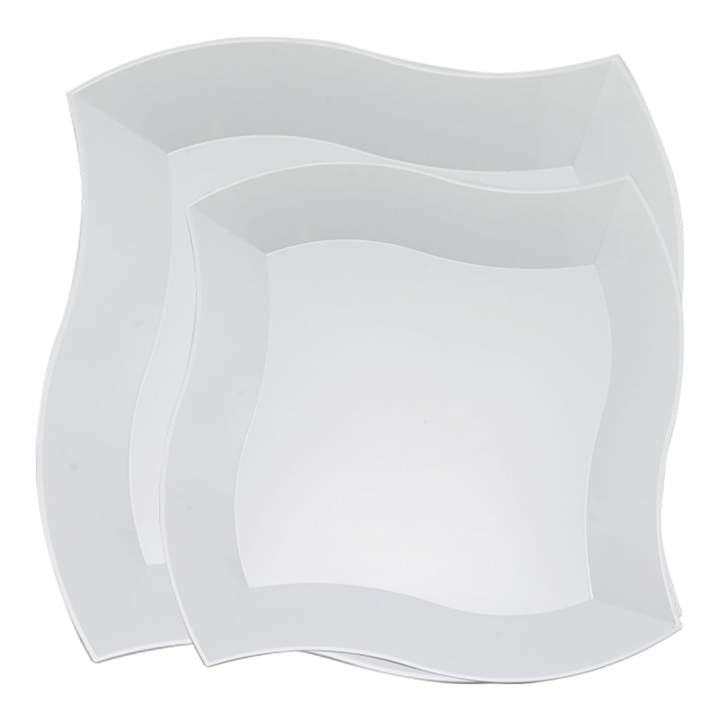 This sophisticated dinnerware set showcases white plastic plates with a unique wave pattern, perfect for any occasion